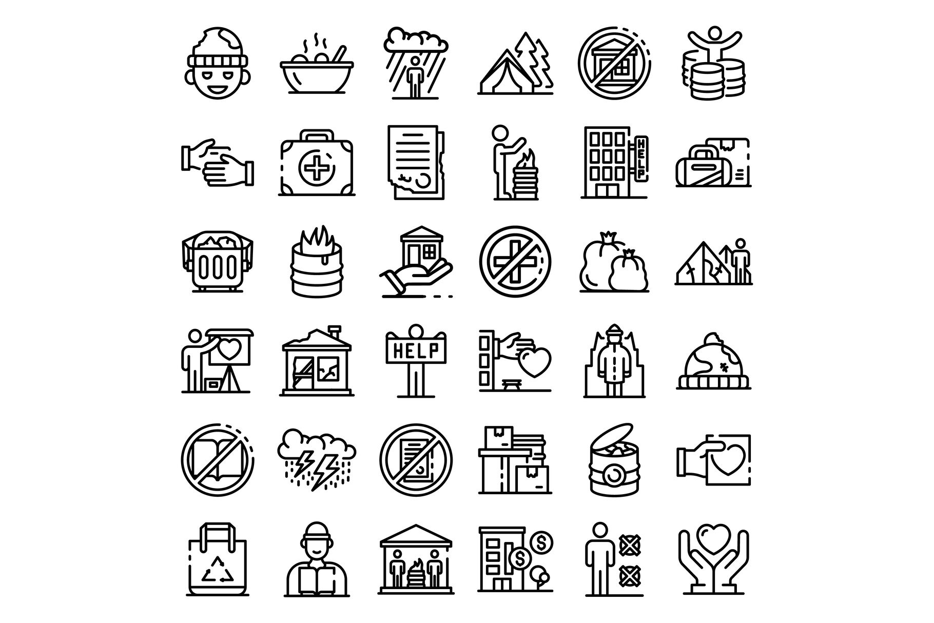 Homeless shelter icons set, outline style By Ylivdesign | TheHungryJPEG.com