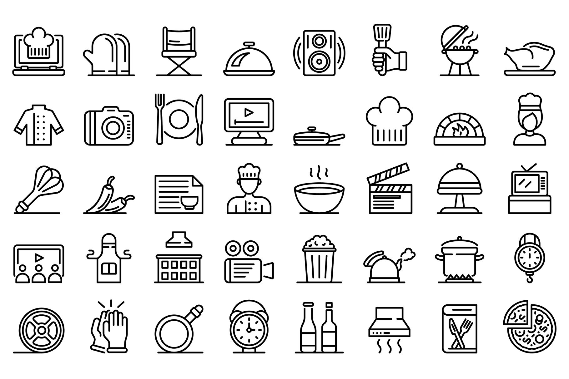 Cooking Show Icons Set Outline Style By Ylivdesign Thehungryjpeg Com