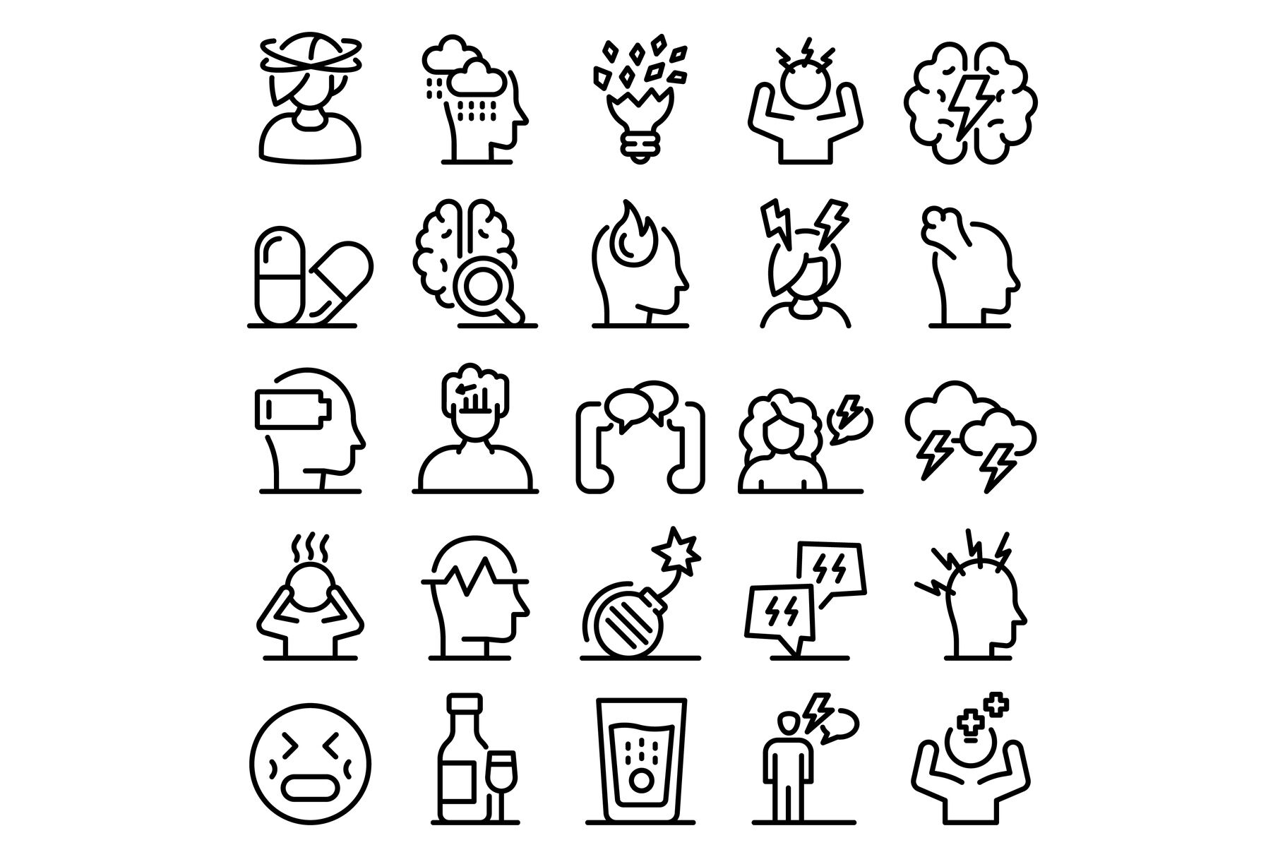 Stress icons set, outline style By Ylivdesign | TheHungryJPEG.com