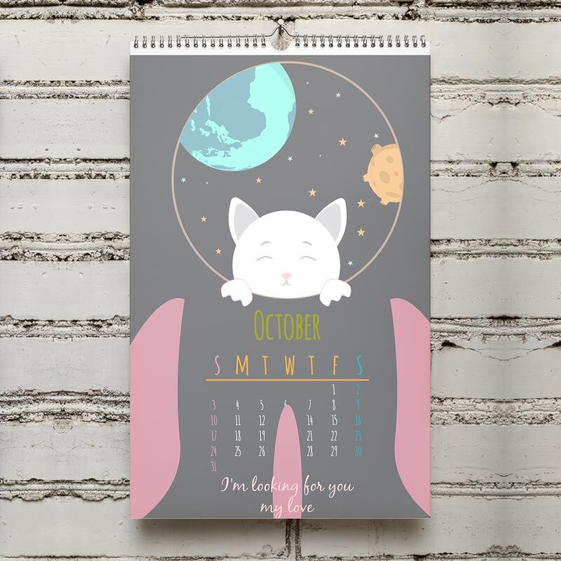 Cute Calendar For 2021 Cats Walk In Space Solar System By Nizhnik Thehungryjpeg Com