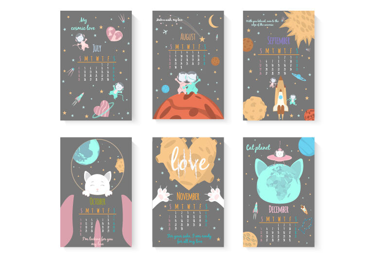 Cute Calendar For 2021 Cats Walk In Space Solar System By Nizhnik Thehungryjpeg Com
