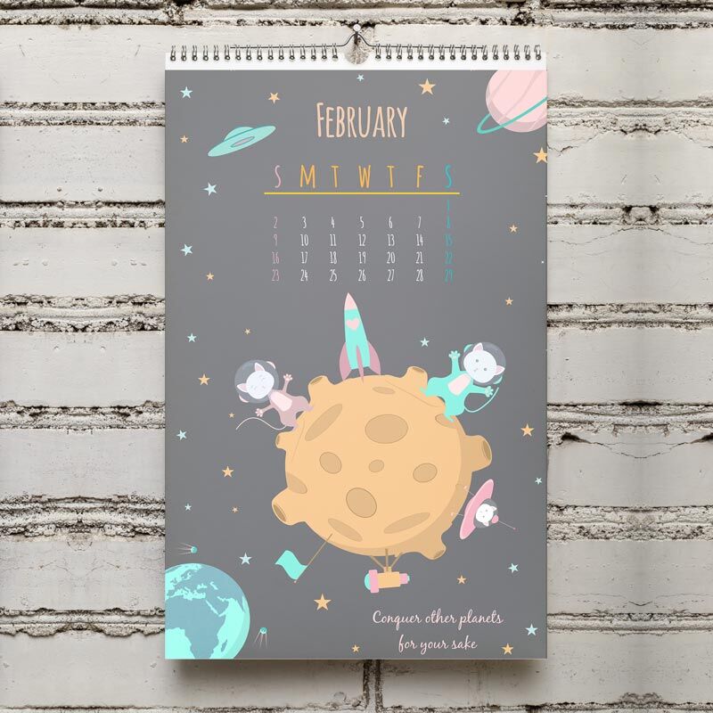 Cute Calendar For 2020 Cats Walk In Space Solar System By Nizhnik Thehungryjpeg Com