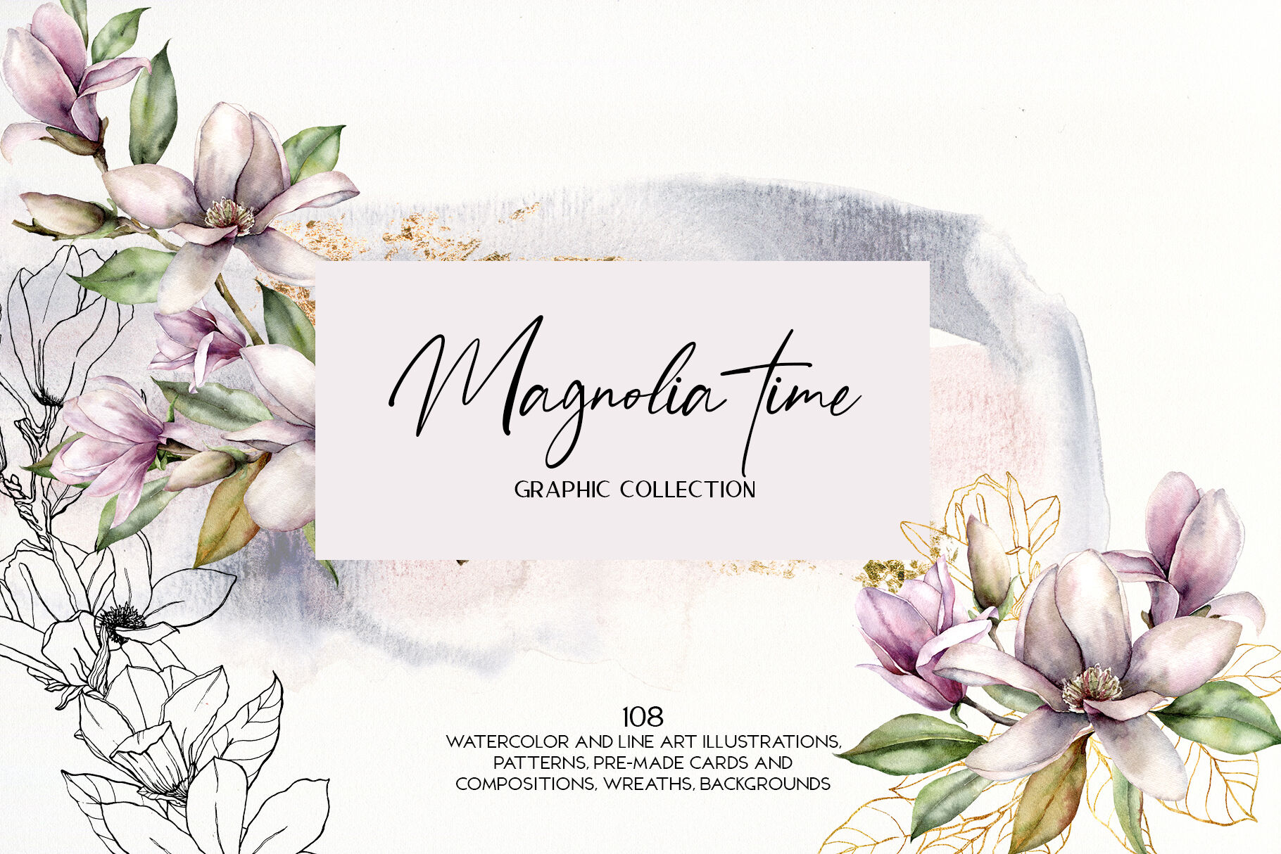 Magnolia Time Watercolor Floral Collection By Yuliya Derbisheva Watercolor Lettering Thehungryjpeg Com