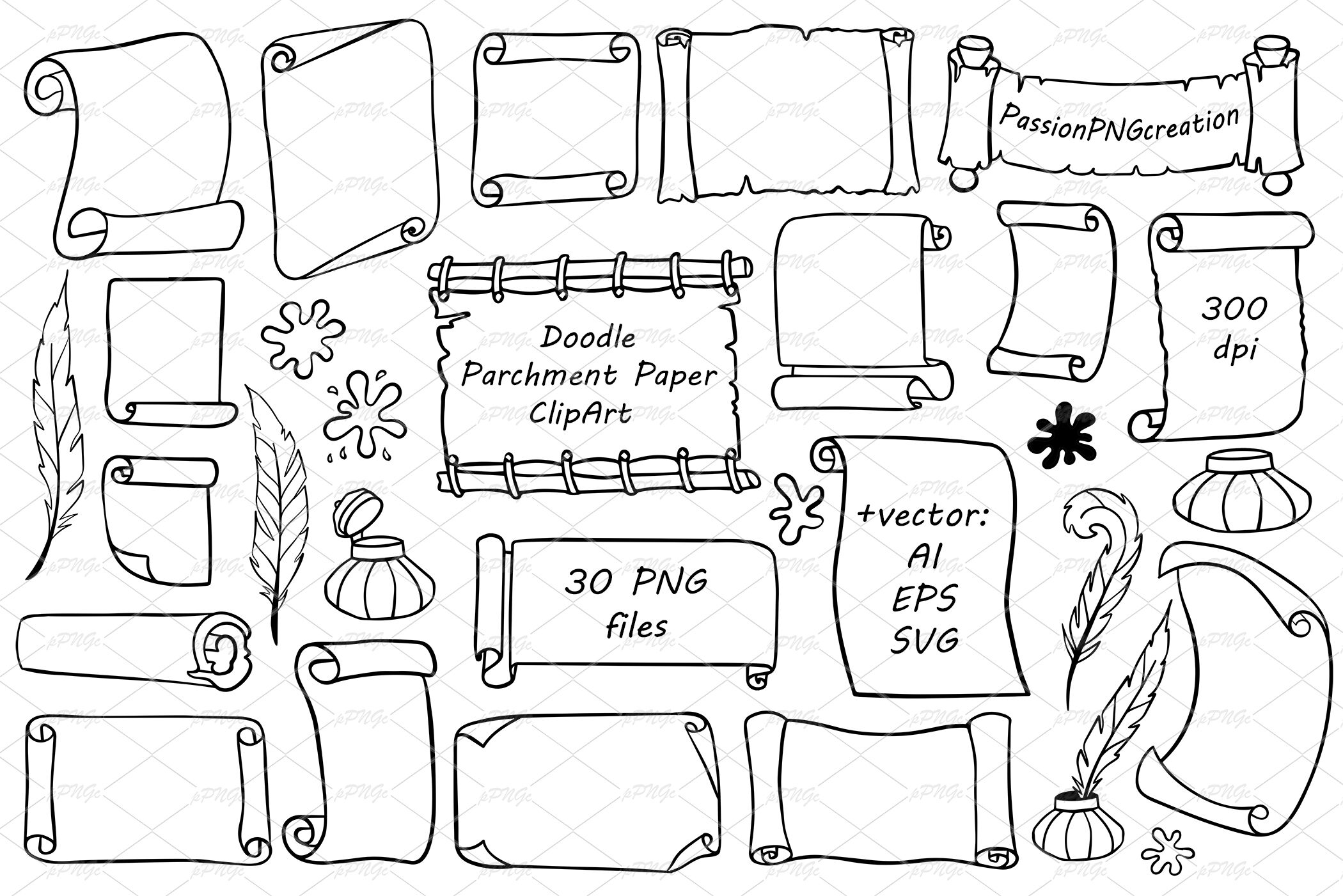 Doodle Scroll Paper Clipart Parchment Paper Clip Art By Passionpngcreation Thehungryjpeg Com