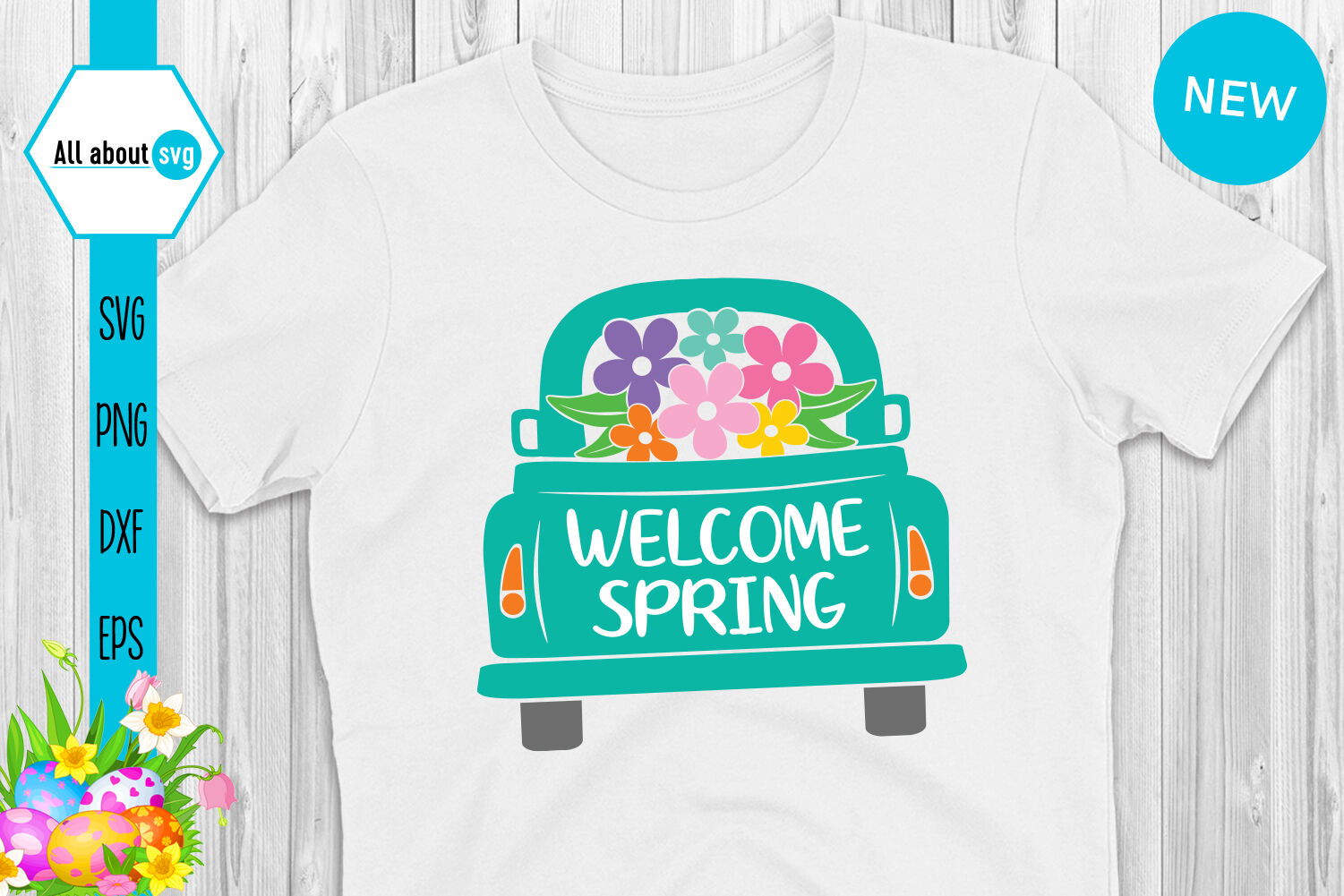 Download Welcome Spring Truck With Flowers Svg By All About Svg ...