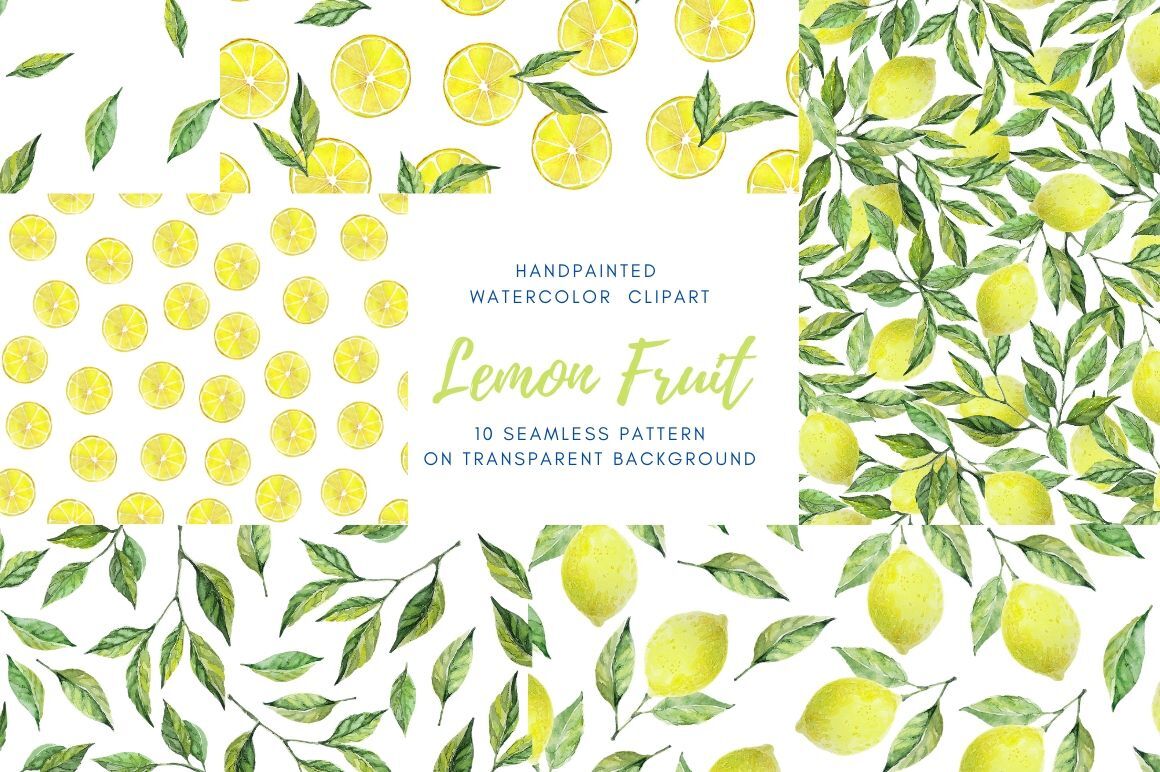 Seamless Pattern Citrus Background Printable Scrapbook Paper Pack Lemon Digital Papers Fruit Set Wrapping