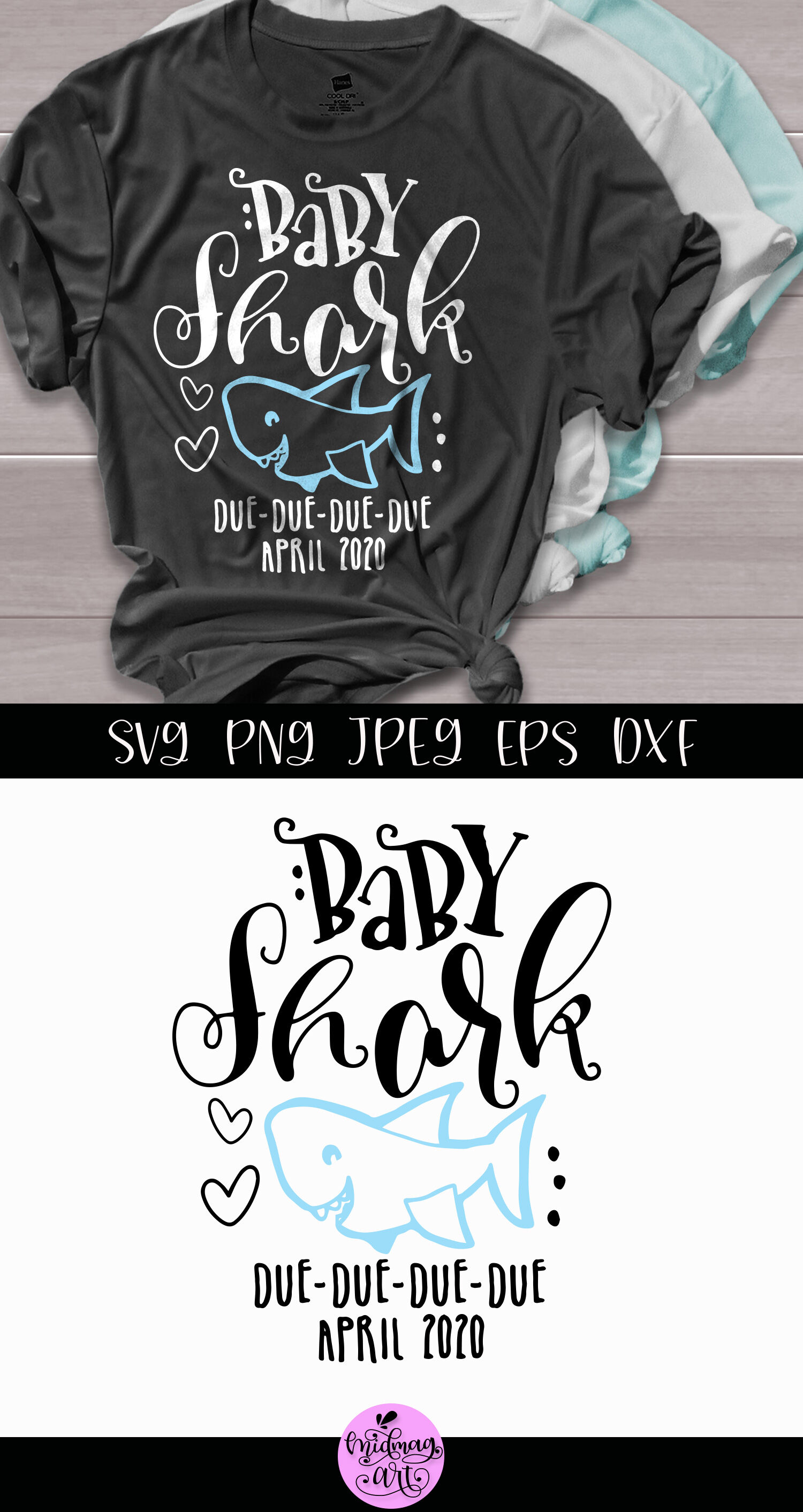 Baby shark due april svg, pregnancy shirt svg By Midmagart