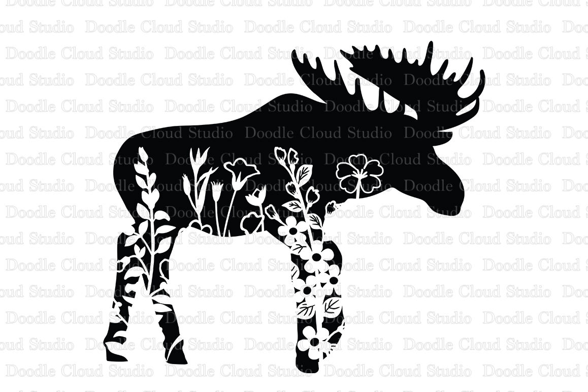 Floral Moose Svg Cut Files Floral Moose Clipart By Doodle Cloud Studio Thehungryjpeg Com