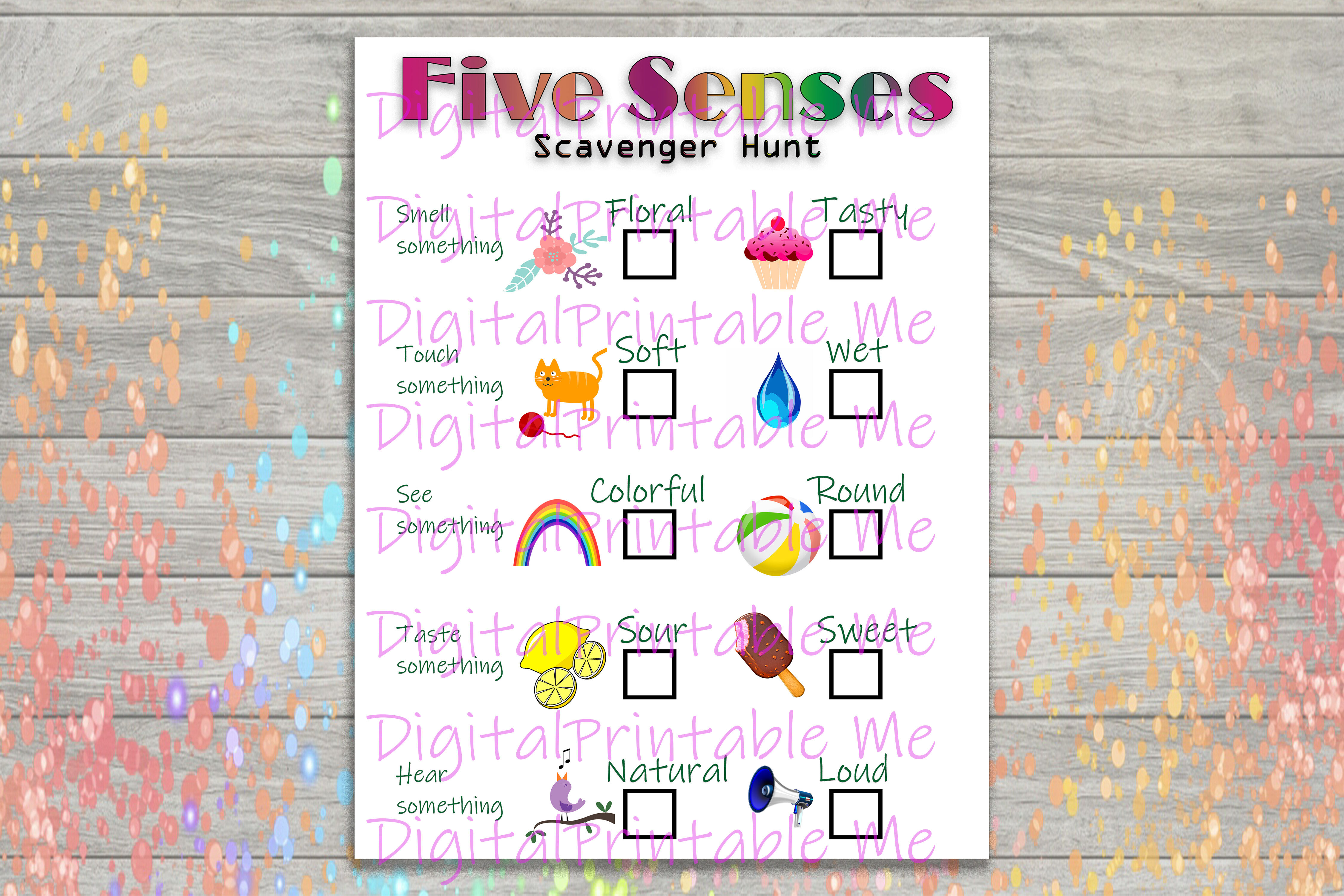 Five Sense Scavenger Hunt Printable Kids Activity Game Download Pa By Digitalprintableme Thehungryjpeg Com