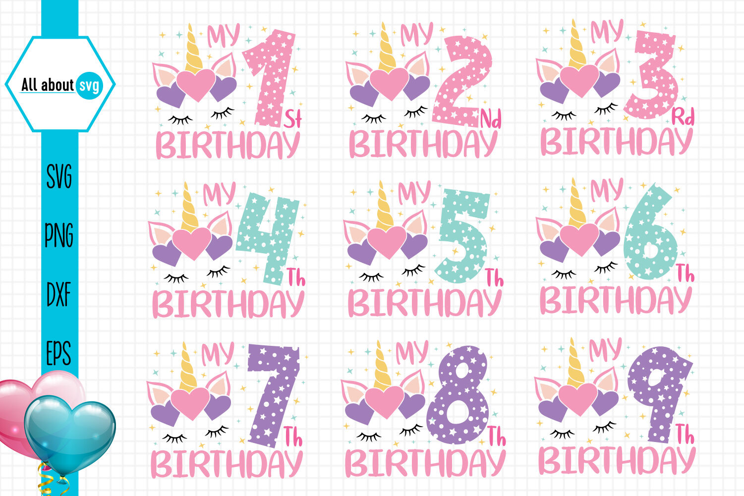 Download Unicorn Birthday Numbers Bundle Svg By All About Svg Thehungryjpeg Com