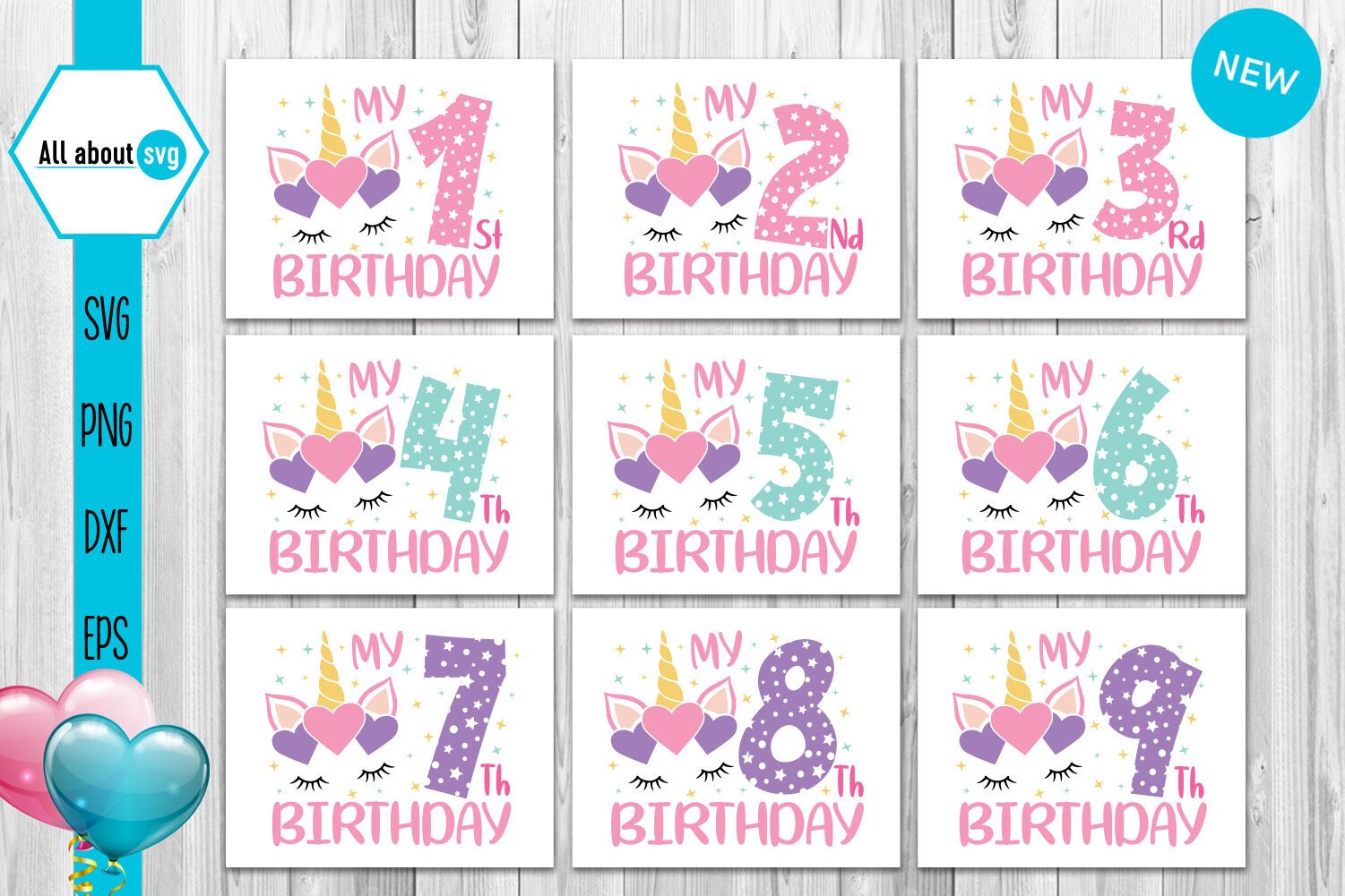Download Unicorn Birthday Numbers Bundle Svg By All About Svg Thehungryjpeg Com