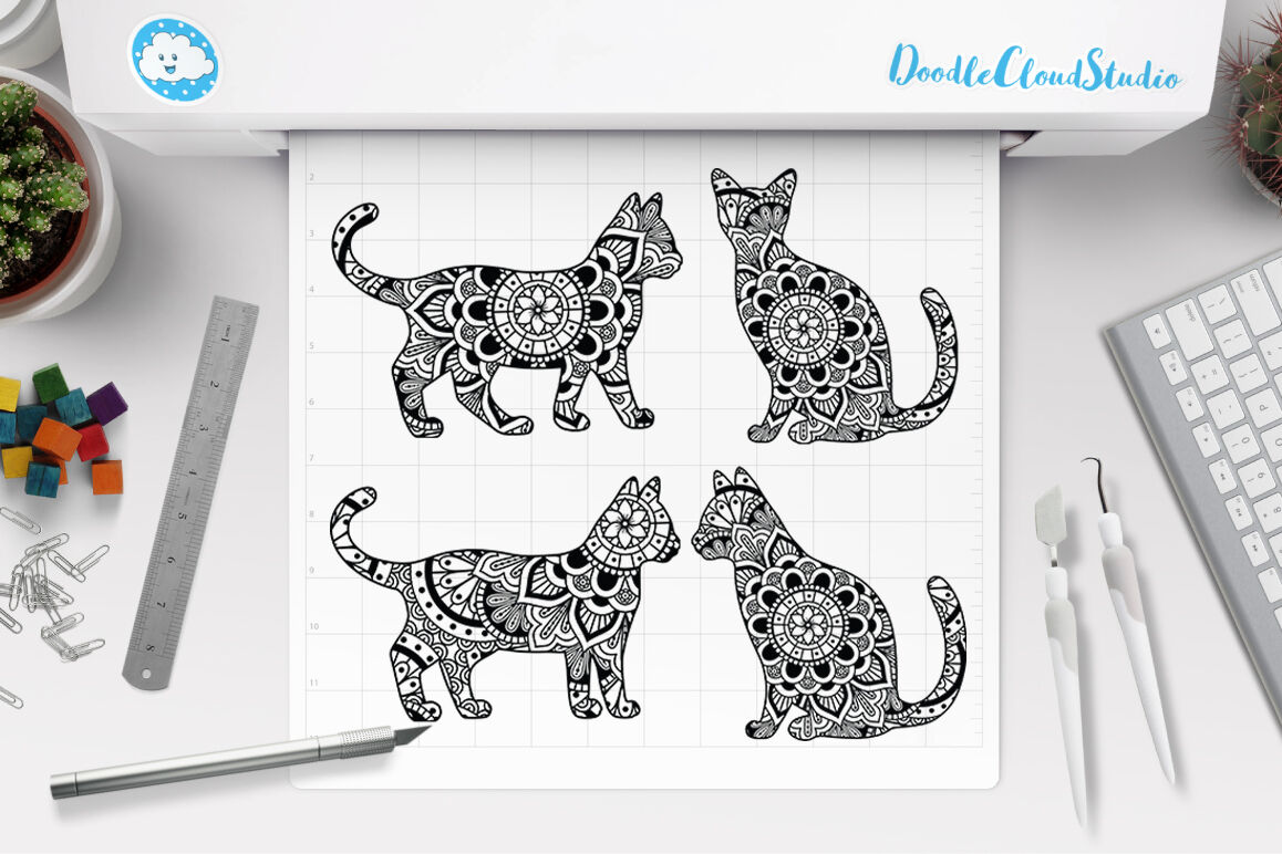 Cat Mandala Cut Files SVG, Cat Mandala Clipart By Doodle Cloud Studio