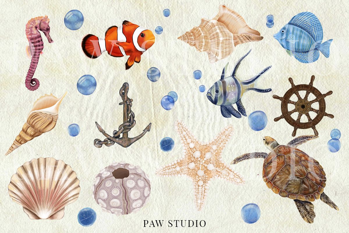 Illustration of Underwater World. Marine Bundle. Sea Animals Plants By Paw  Studio | TheHungryJPEG