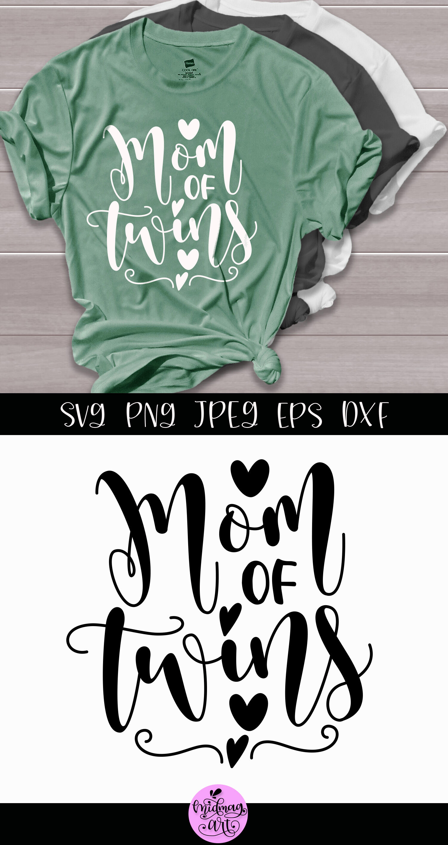 Download Mom of twins svg, Mom shirt svg By Midmagart | TheHungryJPEG.com