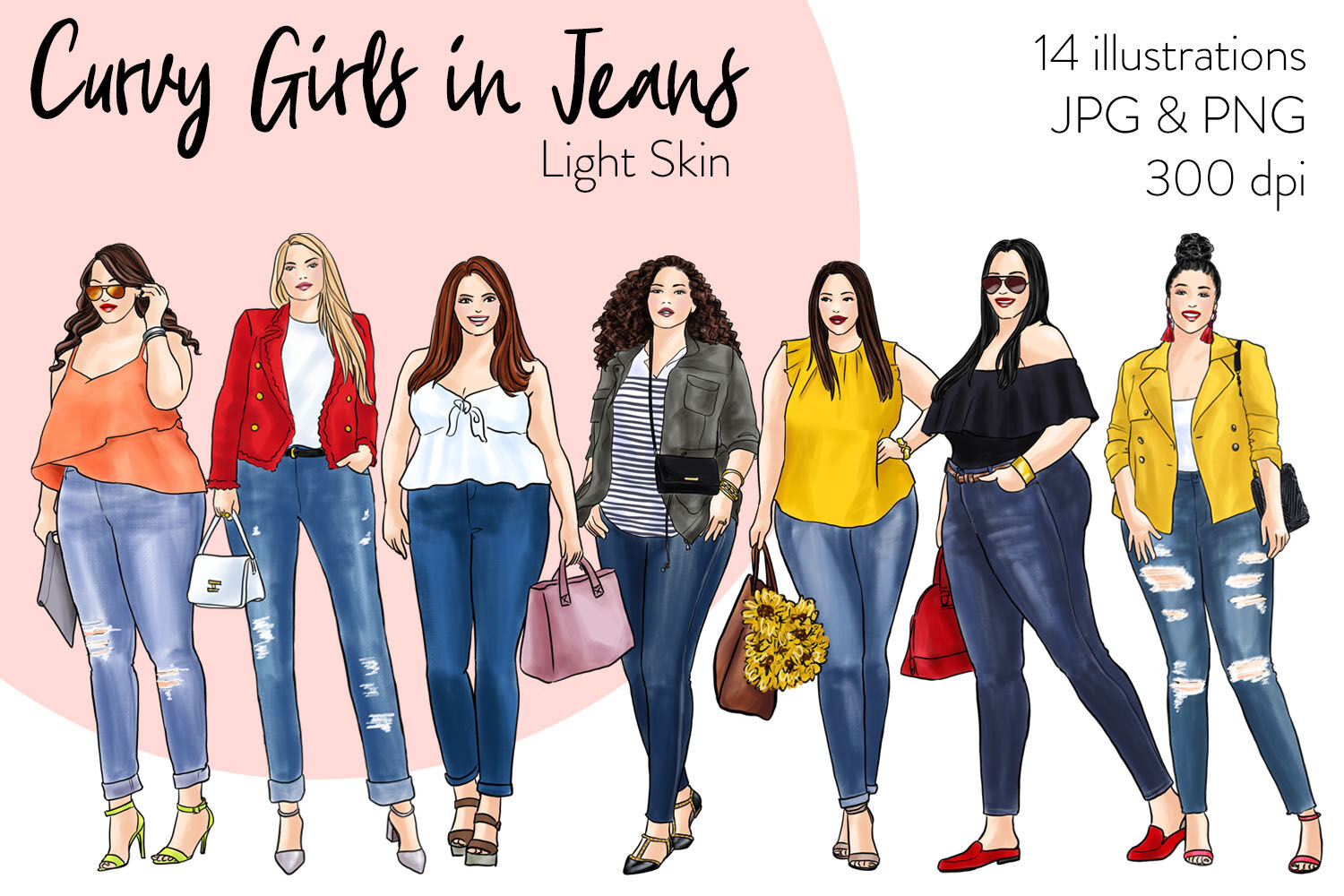 Download Watercolor Fashion Clipart Curvy Girls In Jeans Light Skin By Parinaz Wadia Design Thehungryjpeg Com