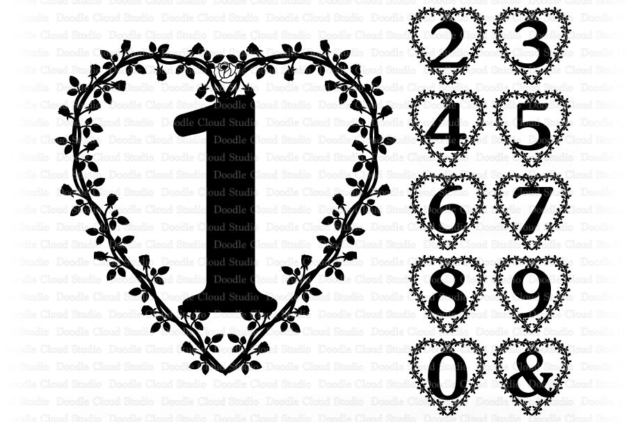 Download Floral Heart Numbers SVG, Decorative Monogram Number. By ...