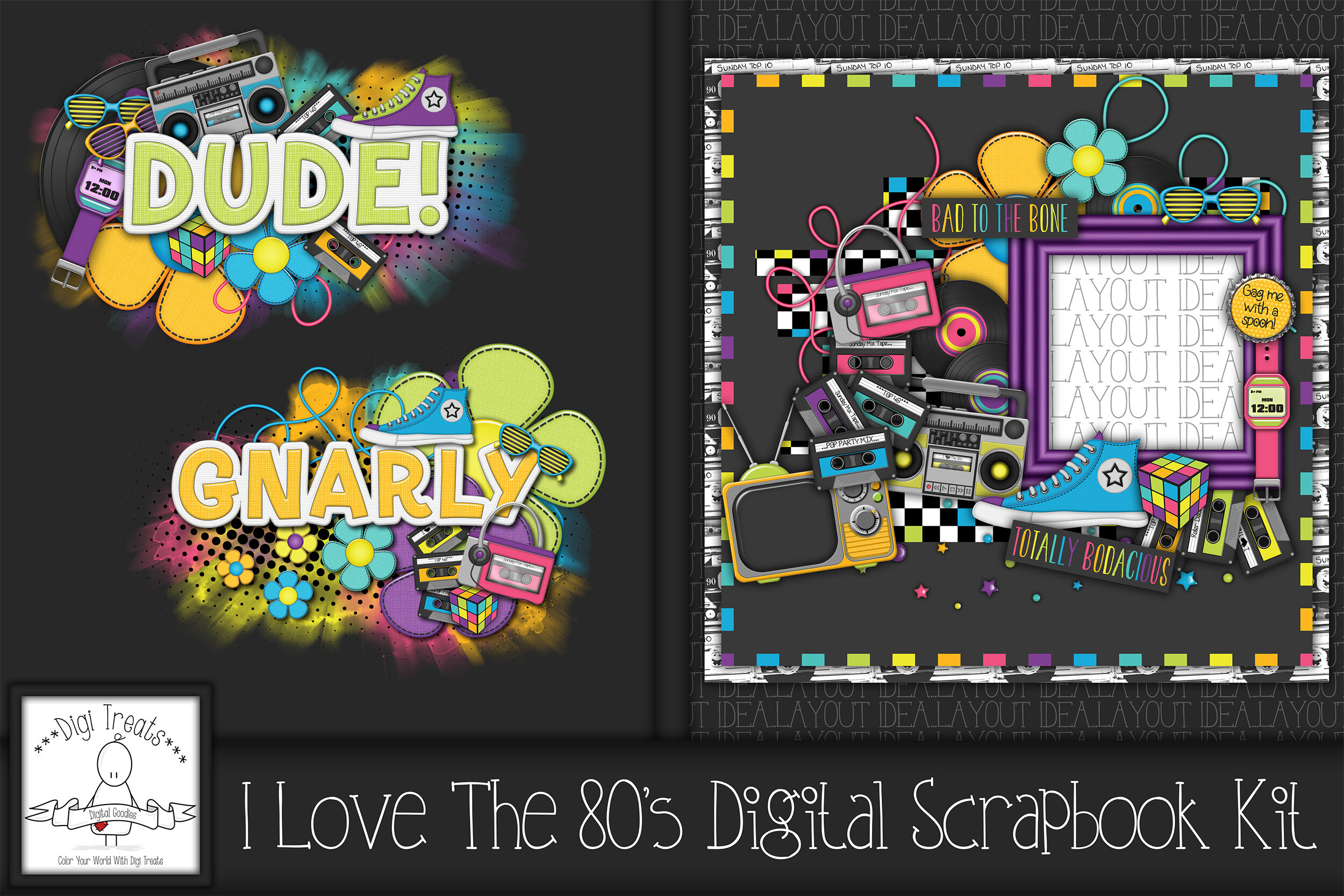 I Love The 80s Digital Scrapbook Kits. By Digi Treats