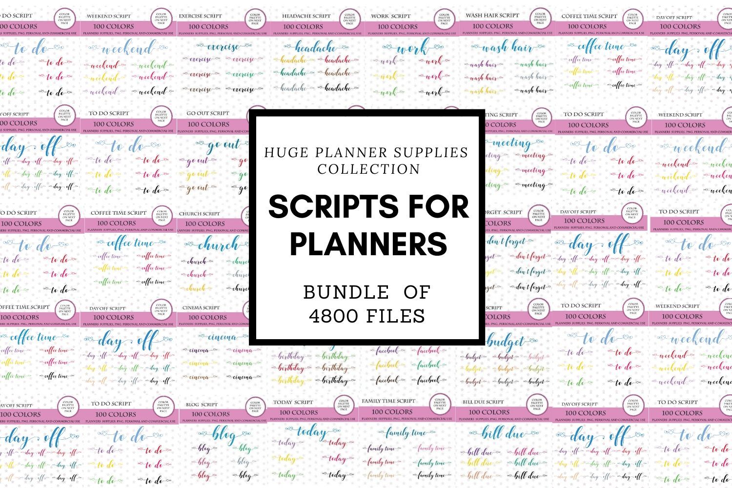 Bundle Of Bullet Journal Scripts For Planner 100 Colors Scripts By Old Continent Design Thehungryjpeg Com