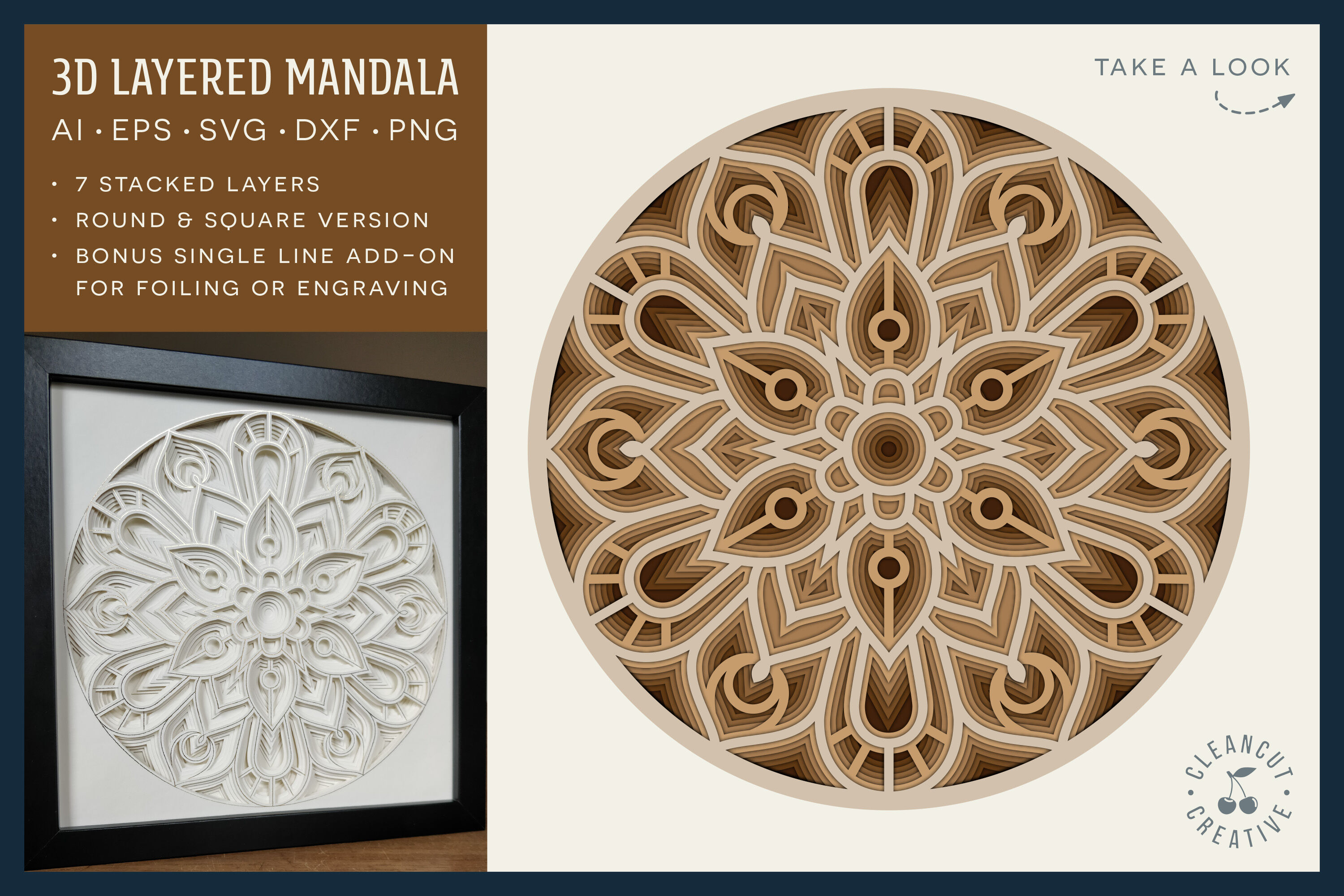 Download 3D layered MANDALA svg | stacked paper shadow box | laser cut wood art By CleanCutCreative ...