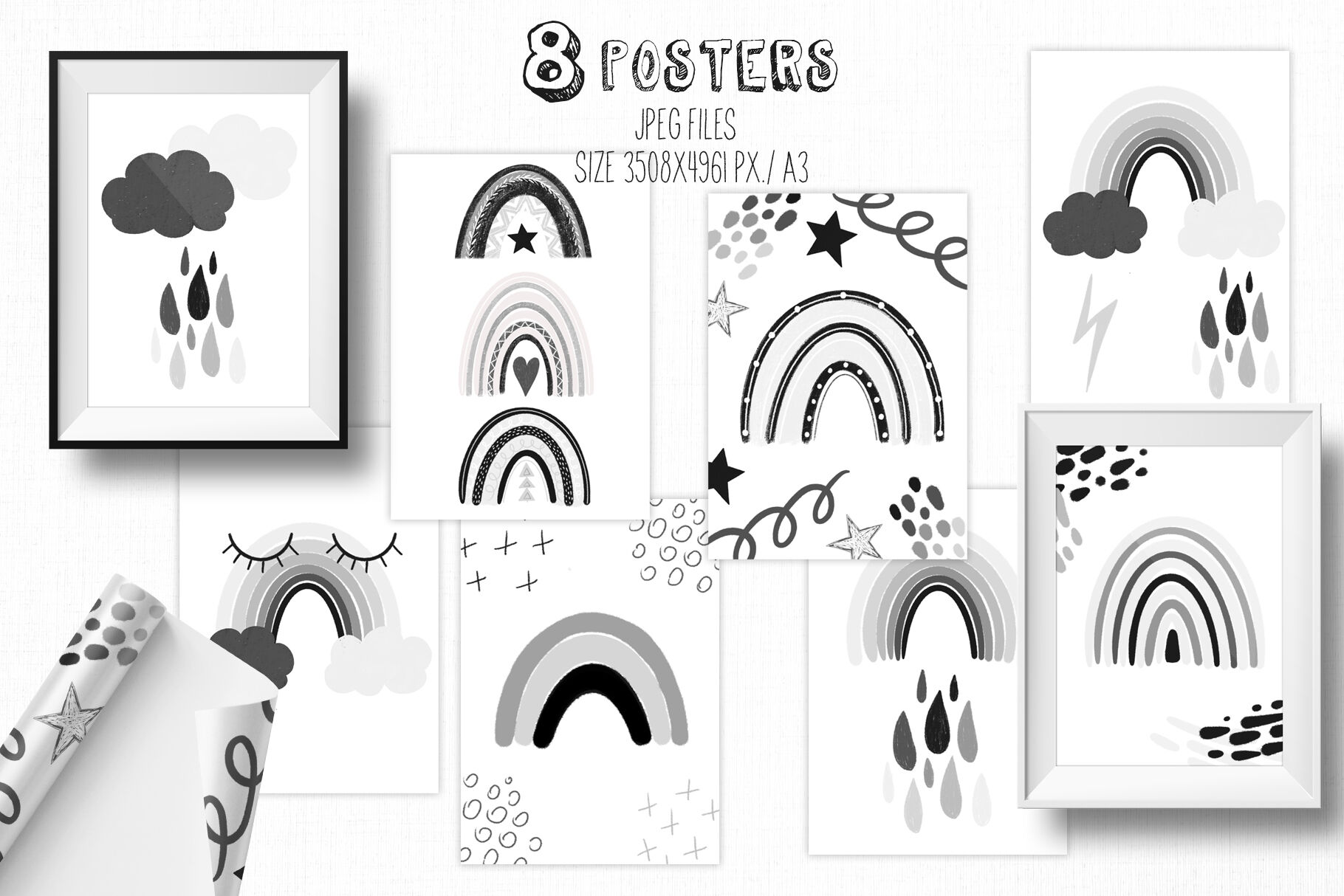 rainbow clipart black and white