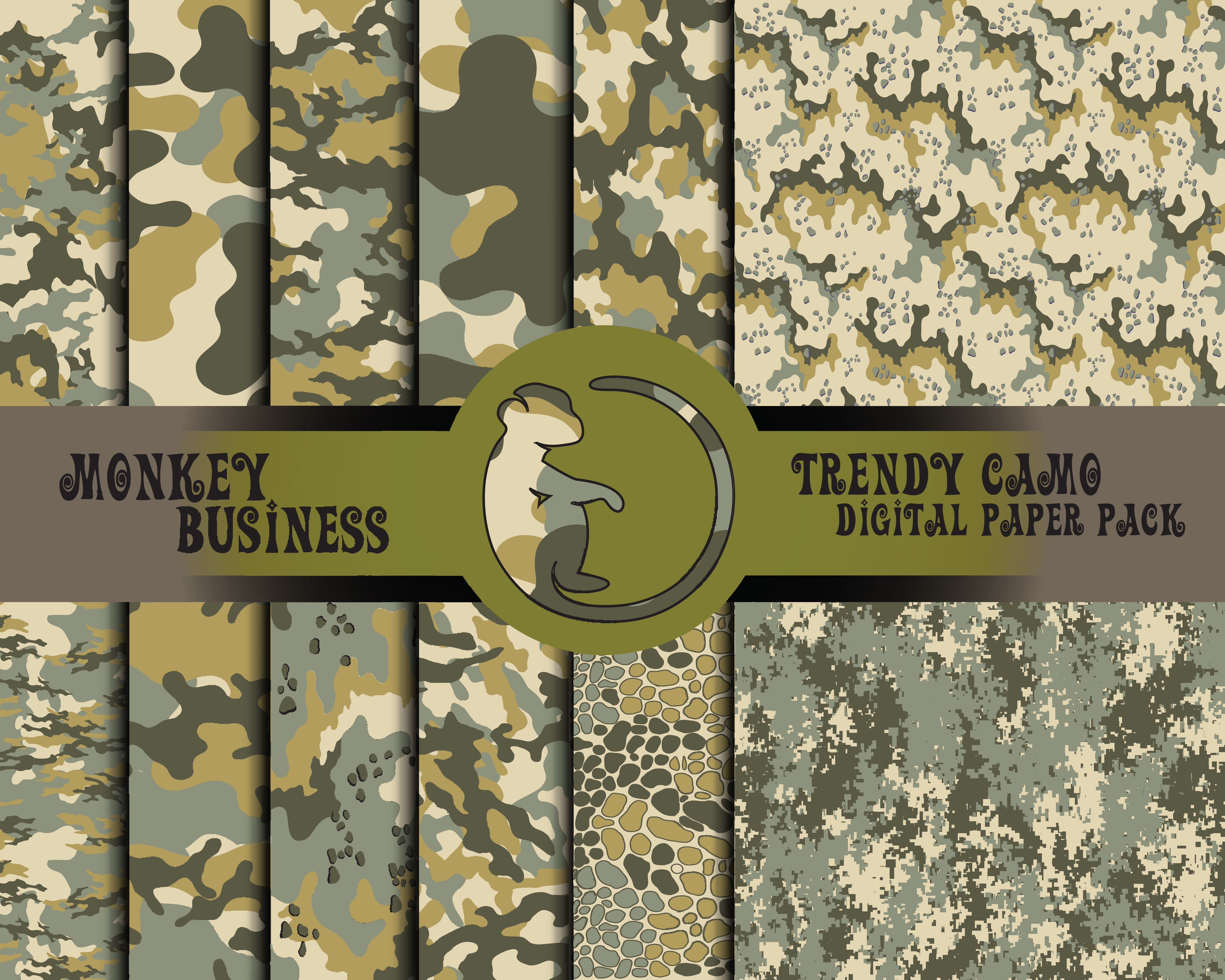 Camouflage Wallpapers Seamless Army Patterns Digital Paper Pack By Monkey Camouflage Design Thehungryjpeg Com
