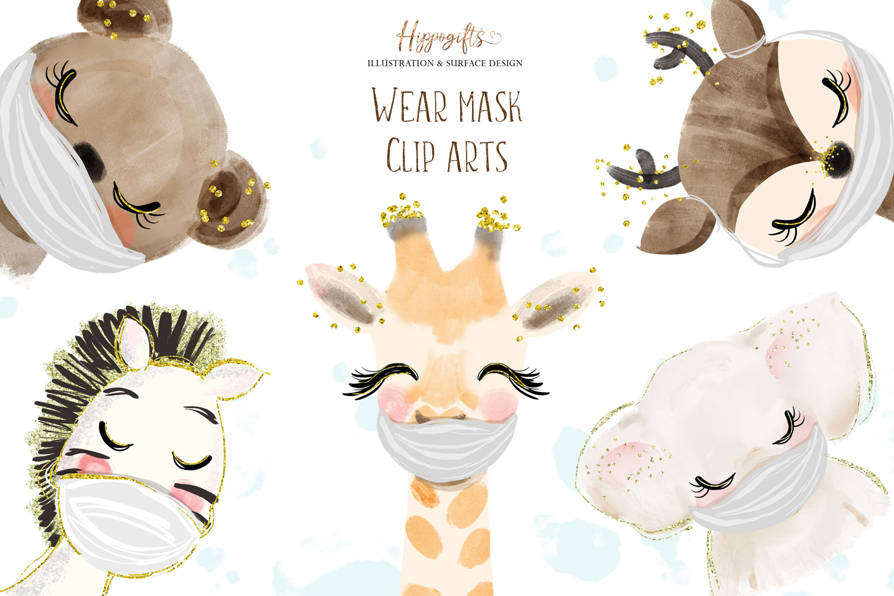 Download Animals Wear Face Mask Clipart By Hippogifts Thehungryjpeg Com