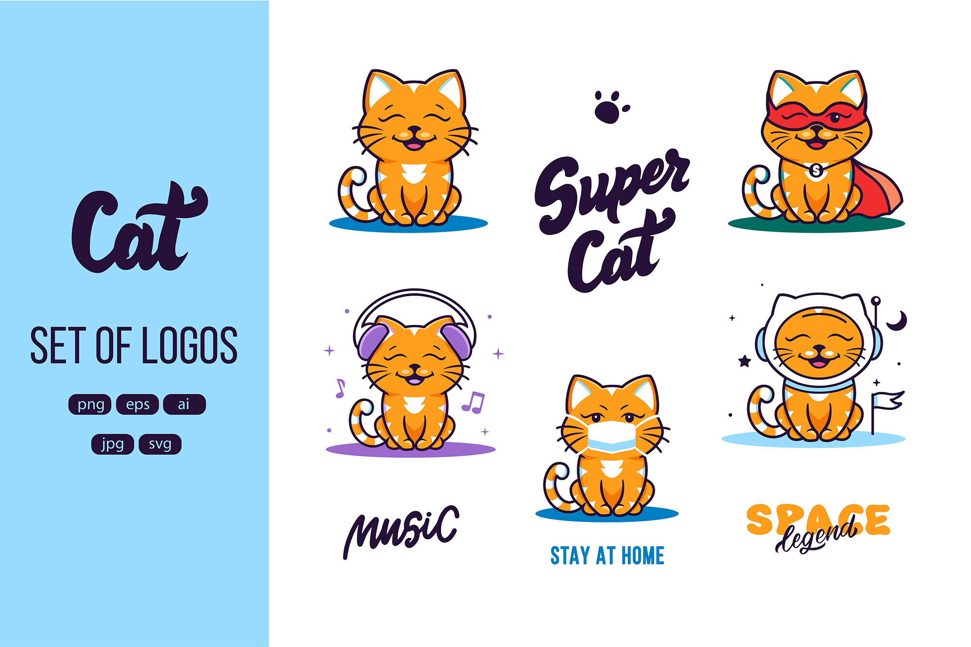 Set of logos Funny cats By Lettering_Logo | TheHungryJPEG