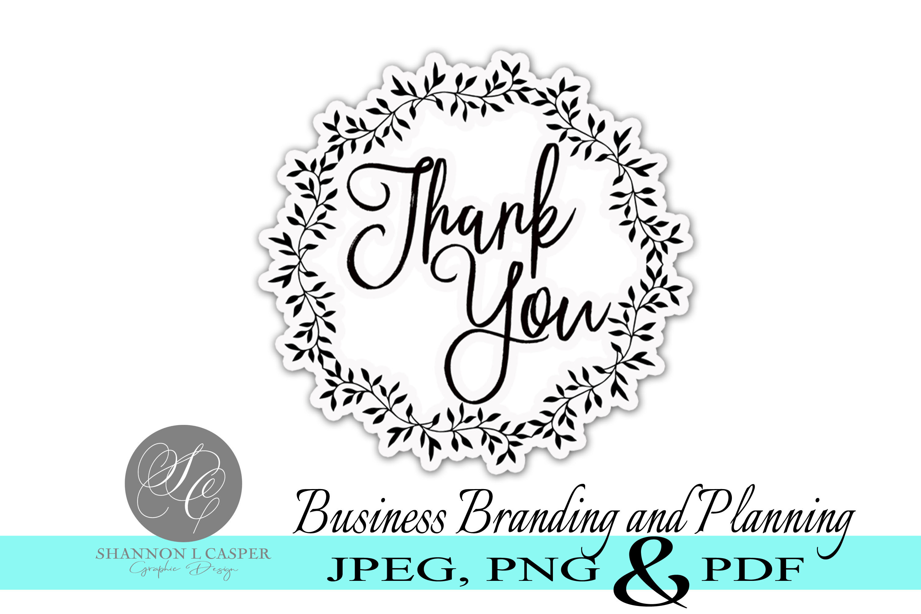 Thank You Wreath Black And White Print And Cut Stickers By Shannon Casper Thehungryjpeg Com