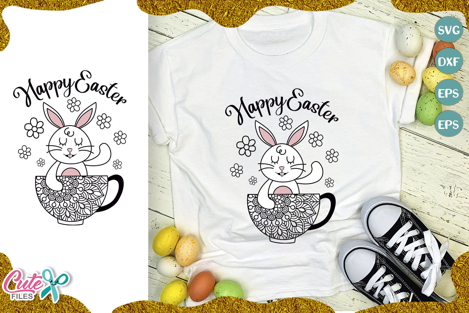 Download Happy easter bunny with mandala svg cut file By Cute Files | TheHungryJPEG.com