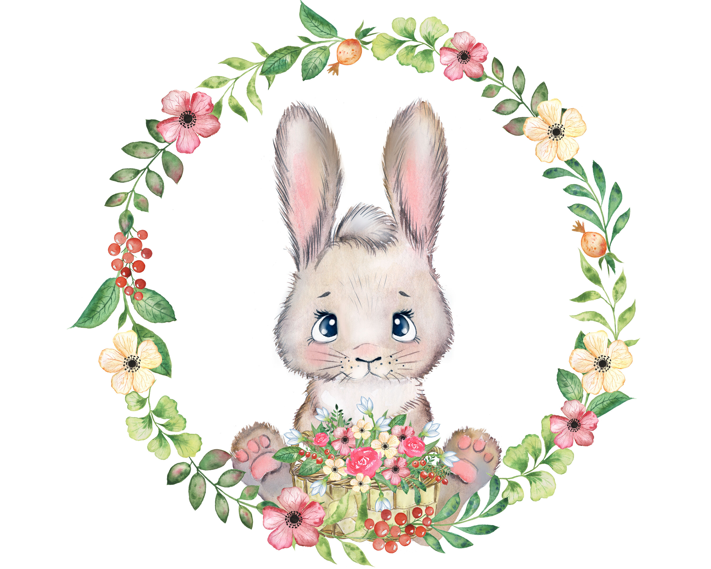 Cute Watercolor Bunny Clipart Digital Art & Collectibles etna.com.pe