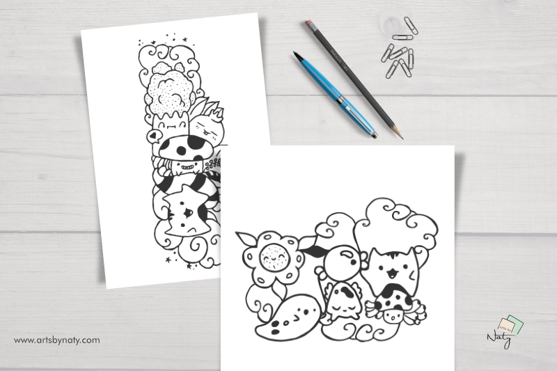 The Happy Kawaii Coloring Pages By Artsbynaty Thehungryjpeg Com