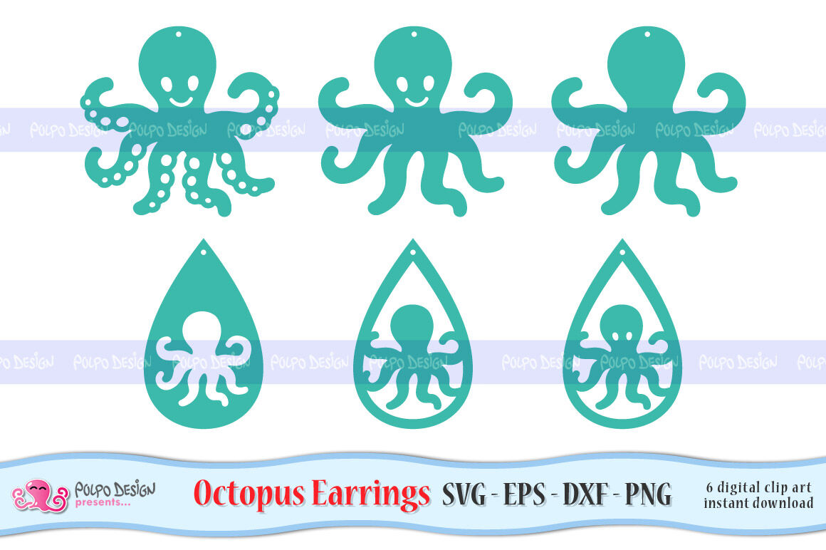Octopus Earrings Svg Eps Dxf And Png By Polpo Design Thehungryjpeg Com
