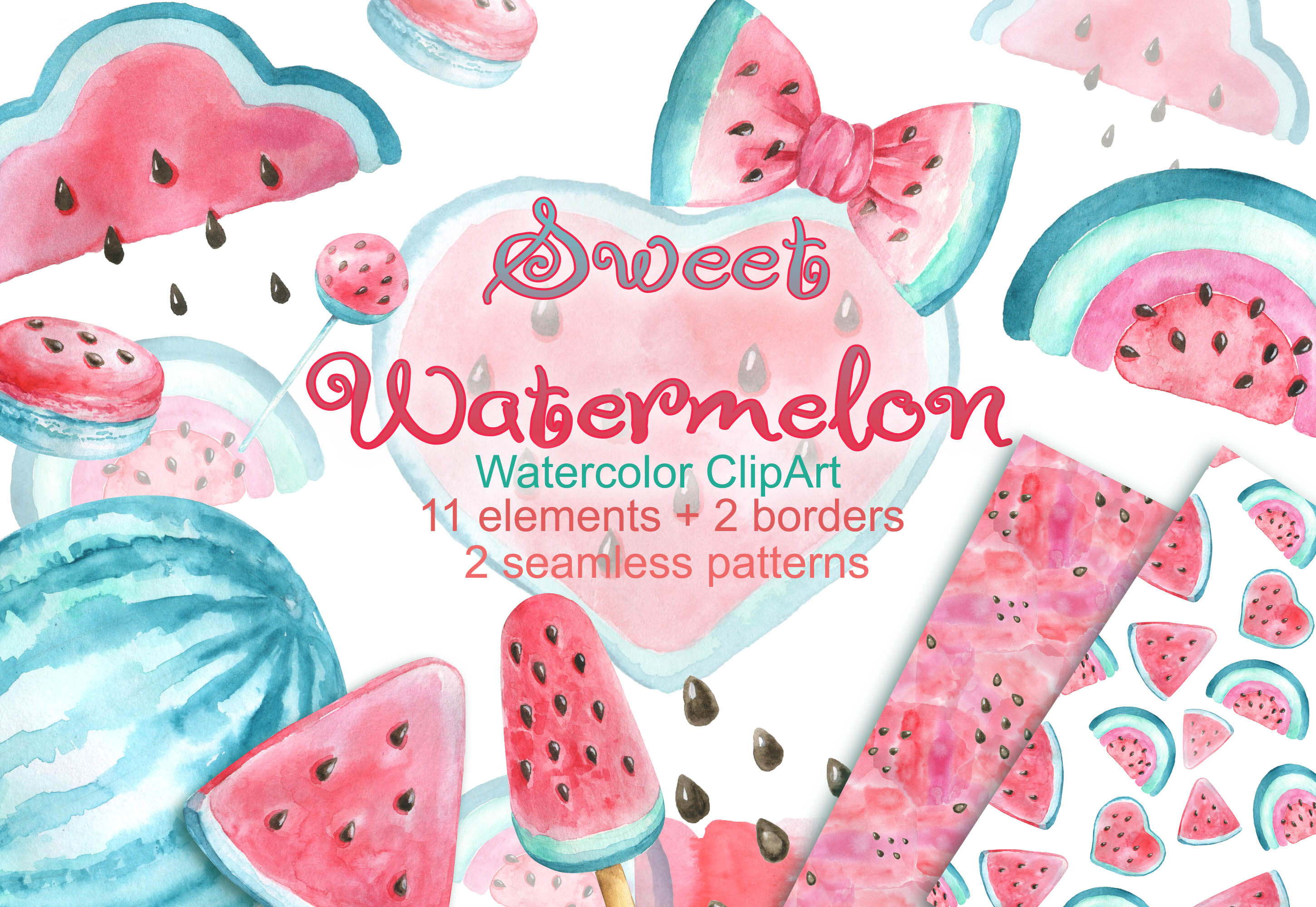 Watercolor Watermelon Clipart Baby Shower Birthday Pattern Invitation By Vilenaart Thehungryjpeg Com