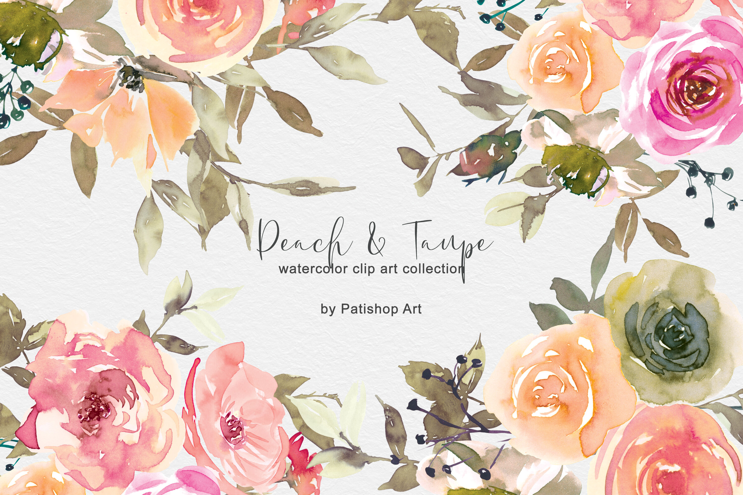 Peach & Taupe Watercolor Floral Clip art By Patishop Art | TheHungryJPEG