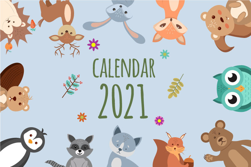 Funny and cute animals. Beautiful children's calendar 2021 ...