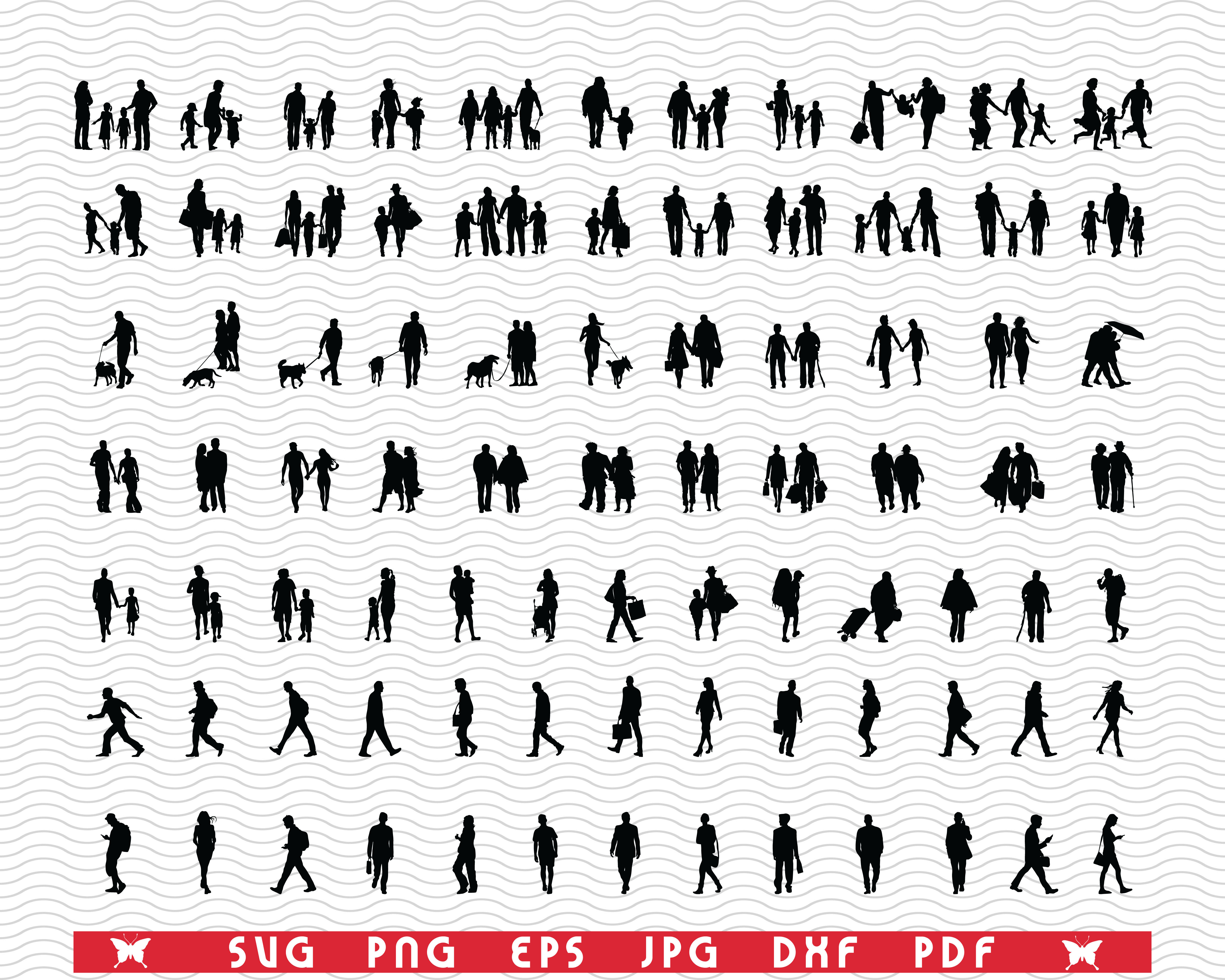 Svg People Walking Black Silhouette Digital Clipart By Designstudiorm Thehungryjpeg Com