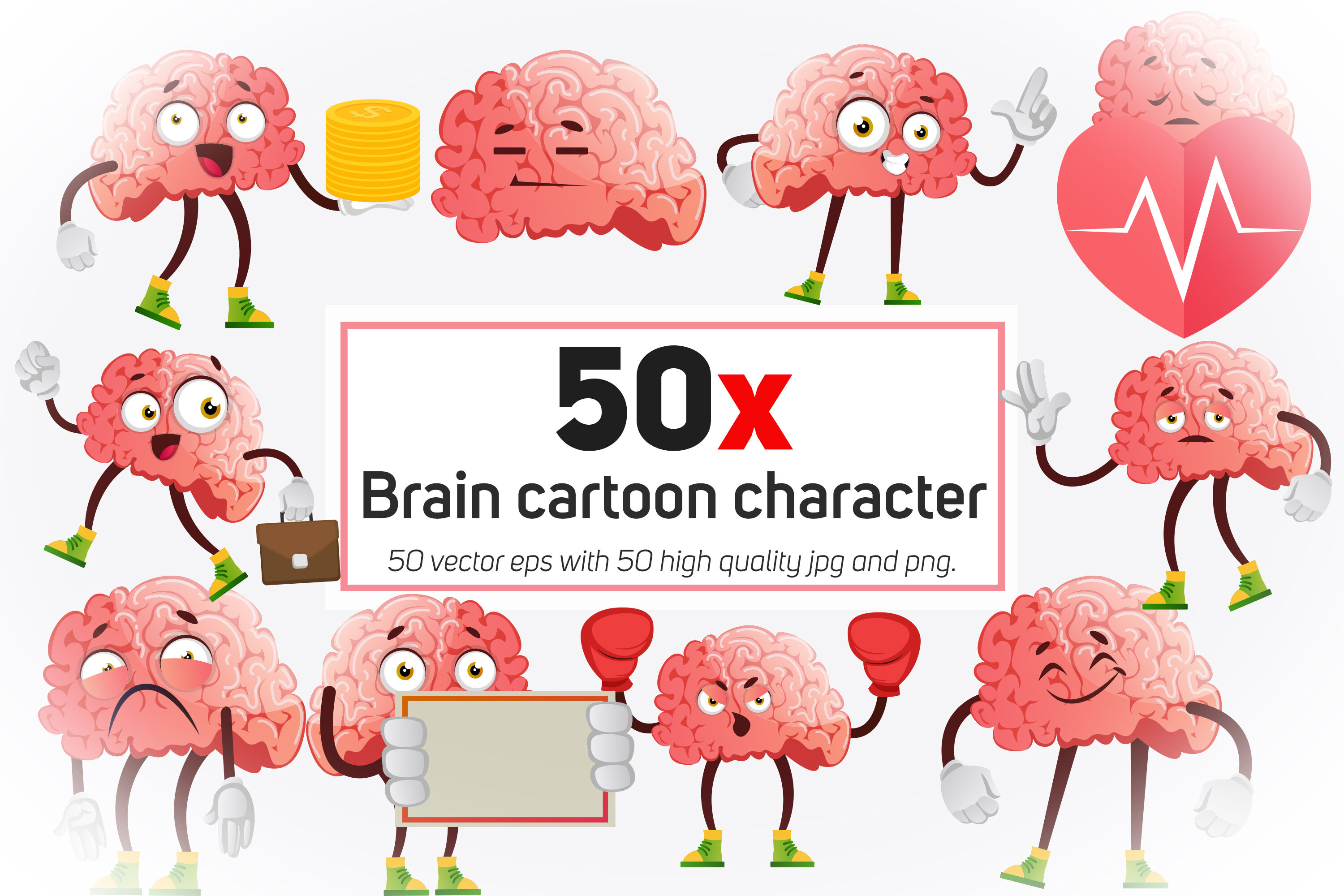 50x Brain cartoon character collection illustration. By Morphart |  TheHungryJPEG