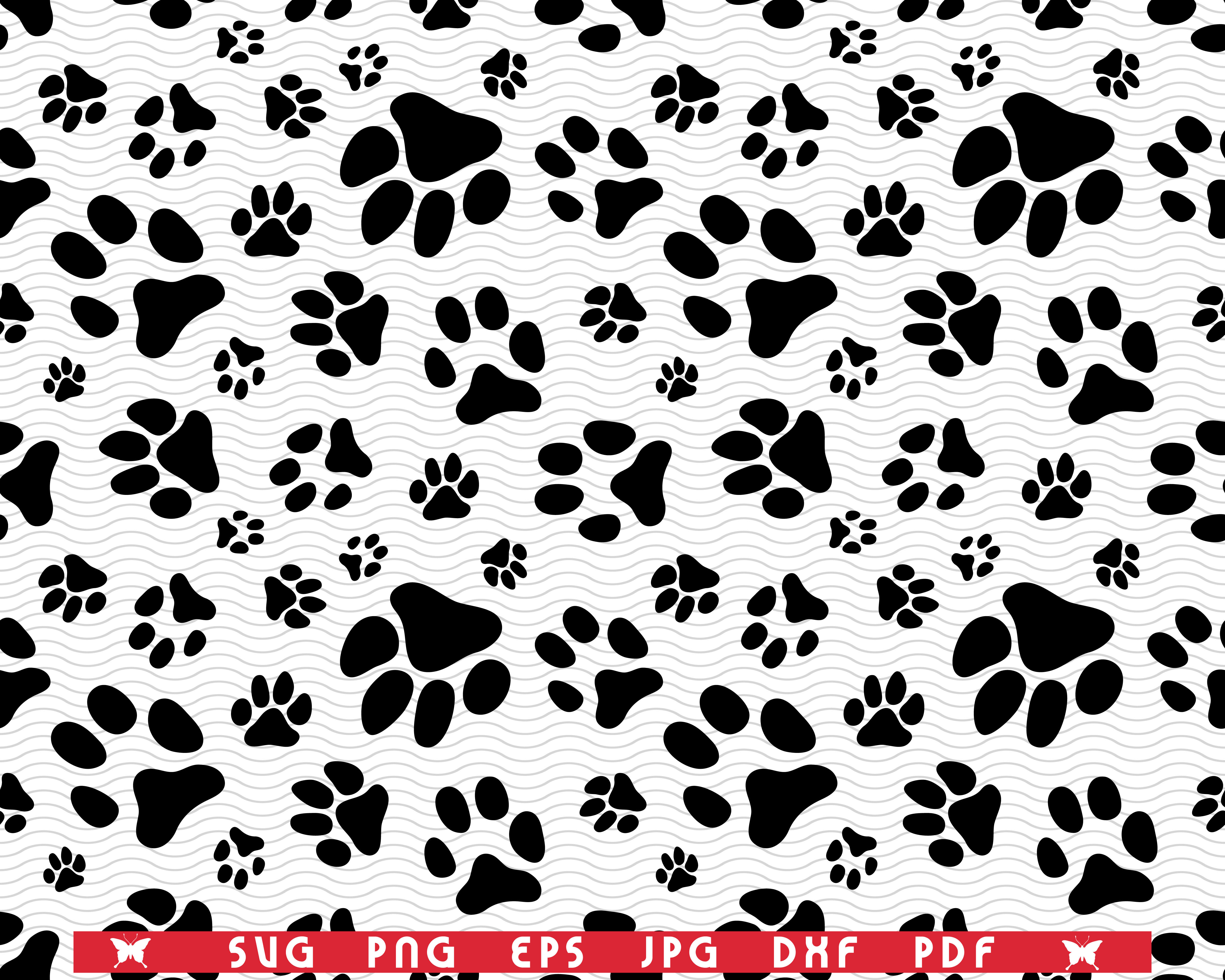 SVG Dog Paw Footprint, Seamless pattern digital clipart By
