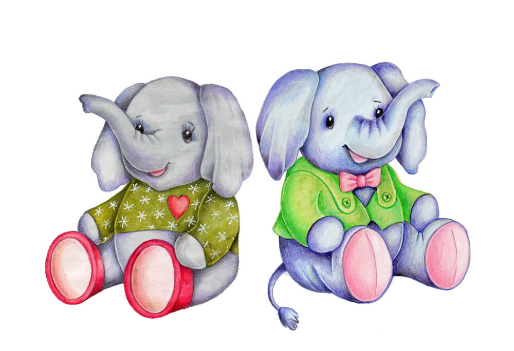 Cute cartoon toy elephants. Watercolor. By Teddy Bears and their friends |  TheHungryJPEG