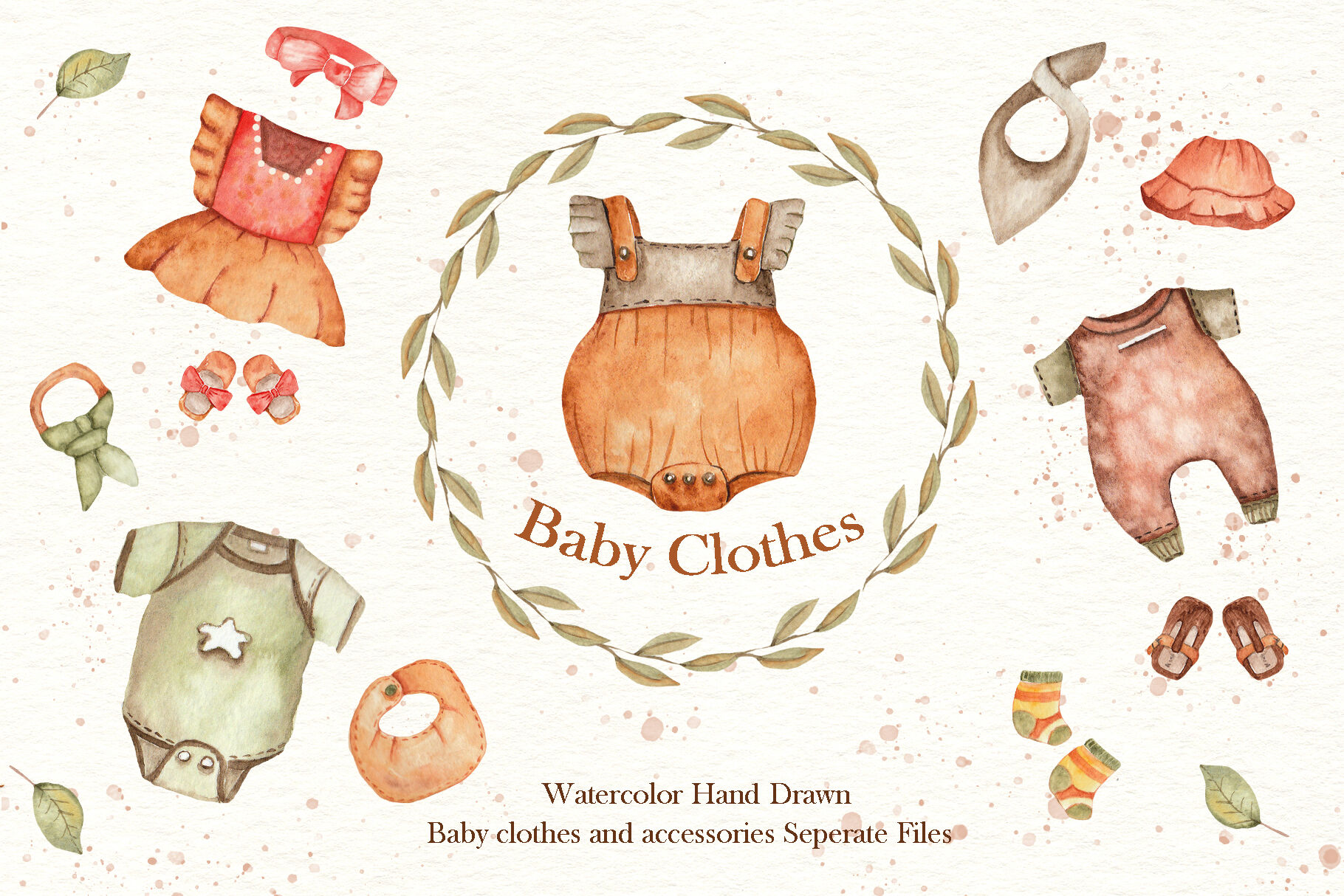 Watercolor Baby Clothes Collection By tanatadesign | TheHungryJPEG