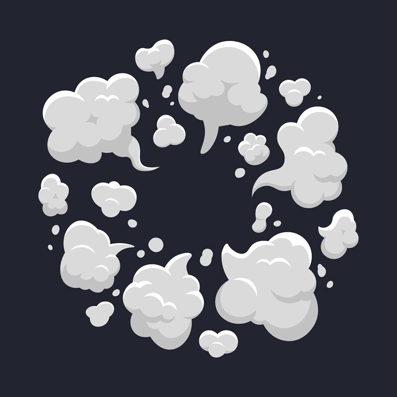Cartoon dust cloud. Comic dust cloud explosion, steam, smoke cloud exp