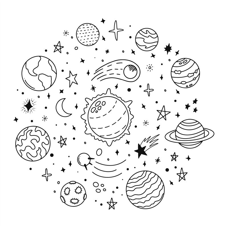 Doodle solar system. Hand drawn sketch cosmic