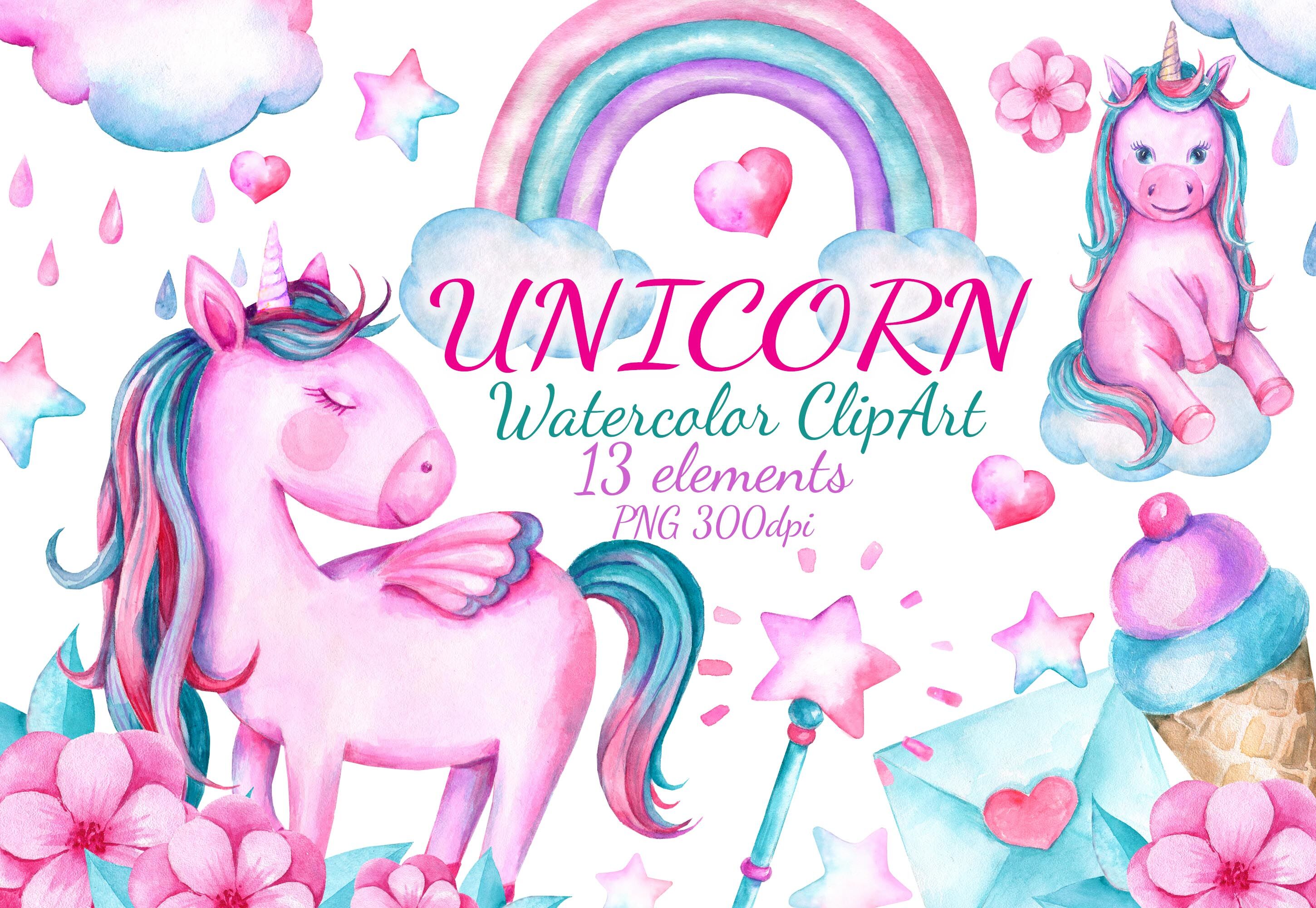 Watercolor Unicorn Clipart rainbow clip art baby shower ...