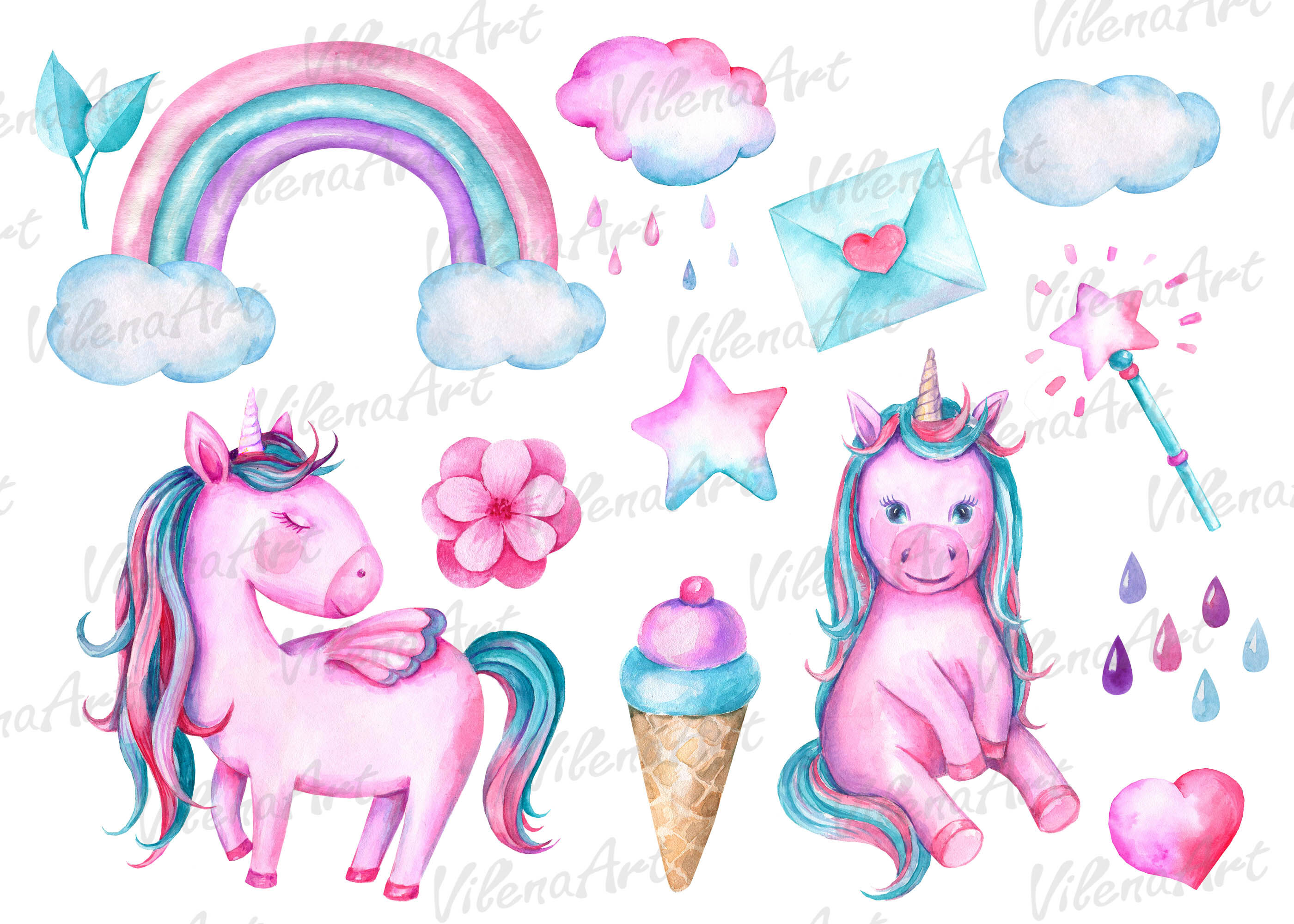 Watercolor Unicorn Clipart rainbow clip art baby shower ...