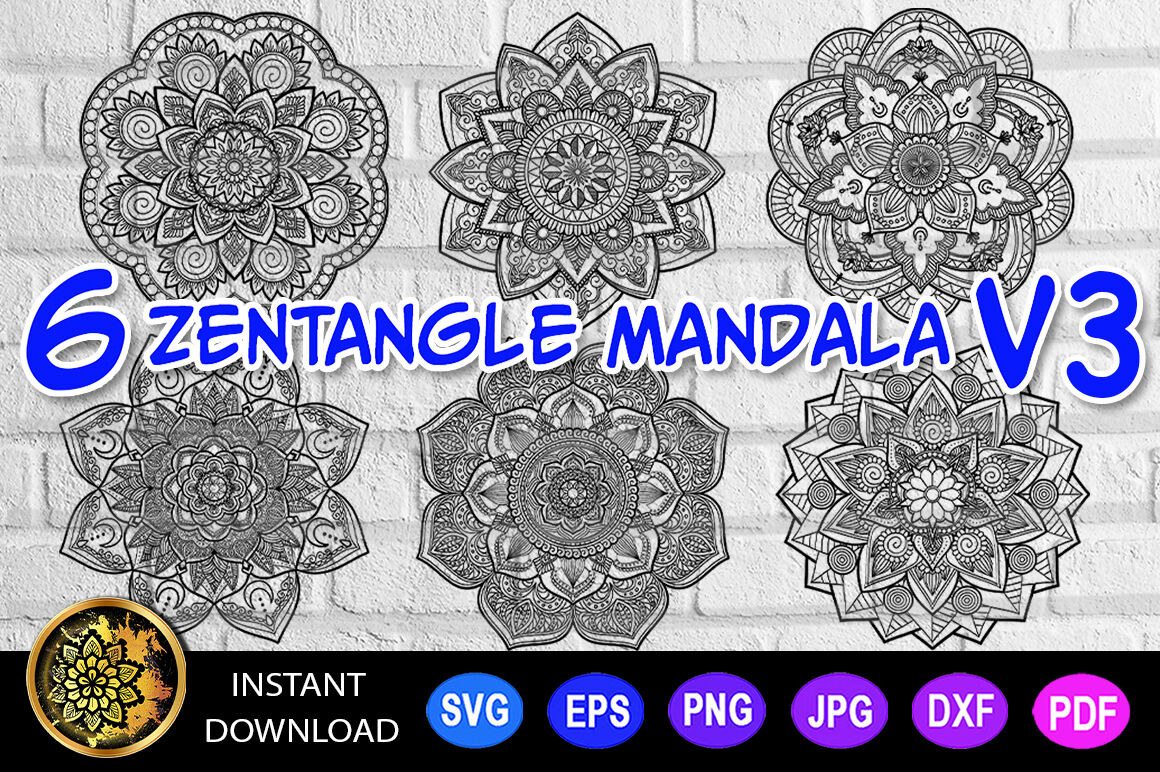 Download 6 of Zentangle Mandala SVG Cut File Vector Monogram V-3 By ...