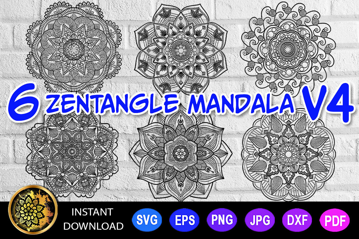 6 of Zentangle Mandala SVG Cut File Vector Monogram V-4 By ...
