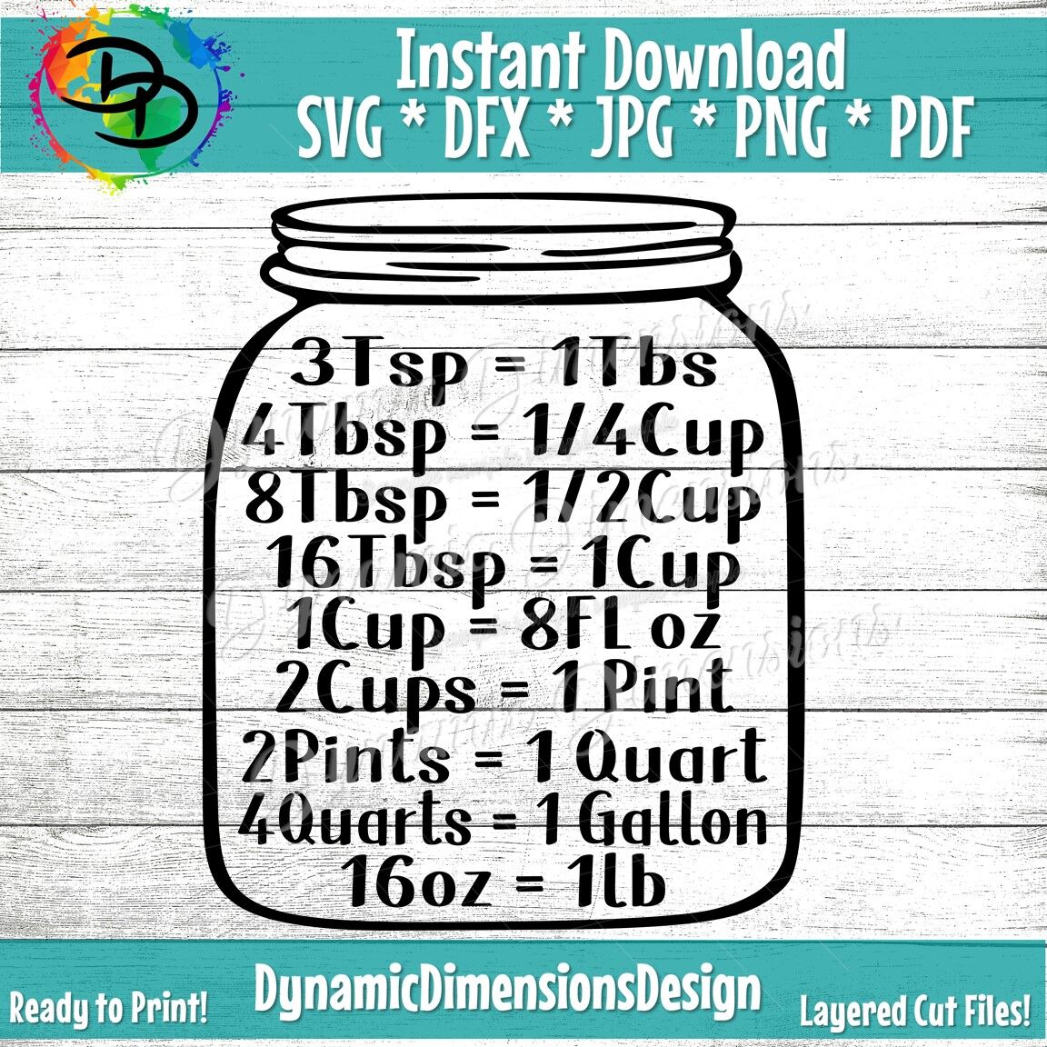 Kitchen Svg Mason Jar Svg Kitchen Measurement Svg Kitchen Conversio By Dynamic Dimensions Thehungryjpeg Com