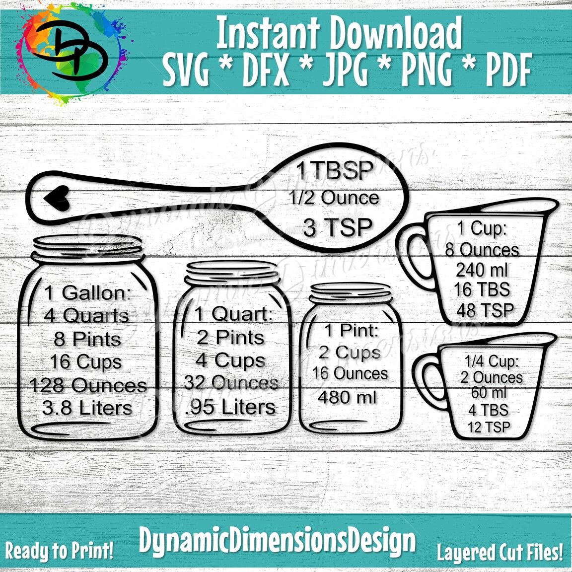 Download Kitchen svg, Mason jar svg, Kitchen measurement svg, Kitchen conversio By Dynamic Dimensions ...