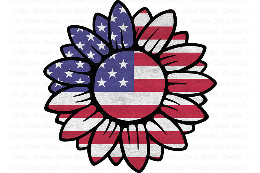 Instant Digital Download Sublimation PNG American Flag Sunflower Graphics Art Print