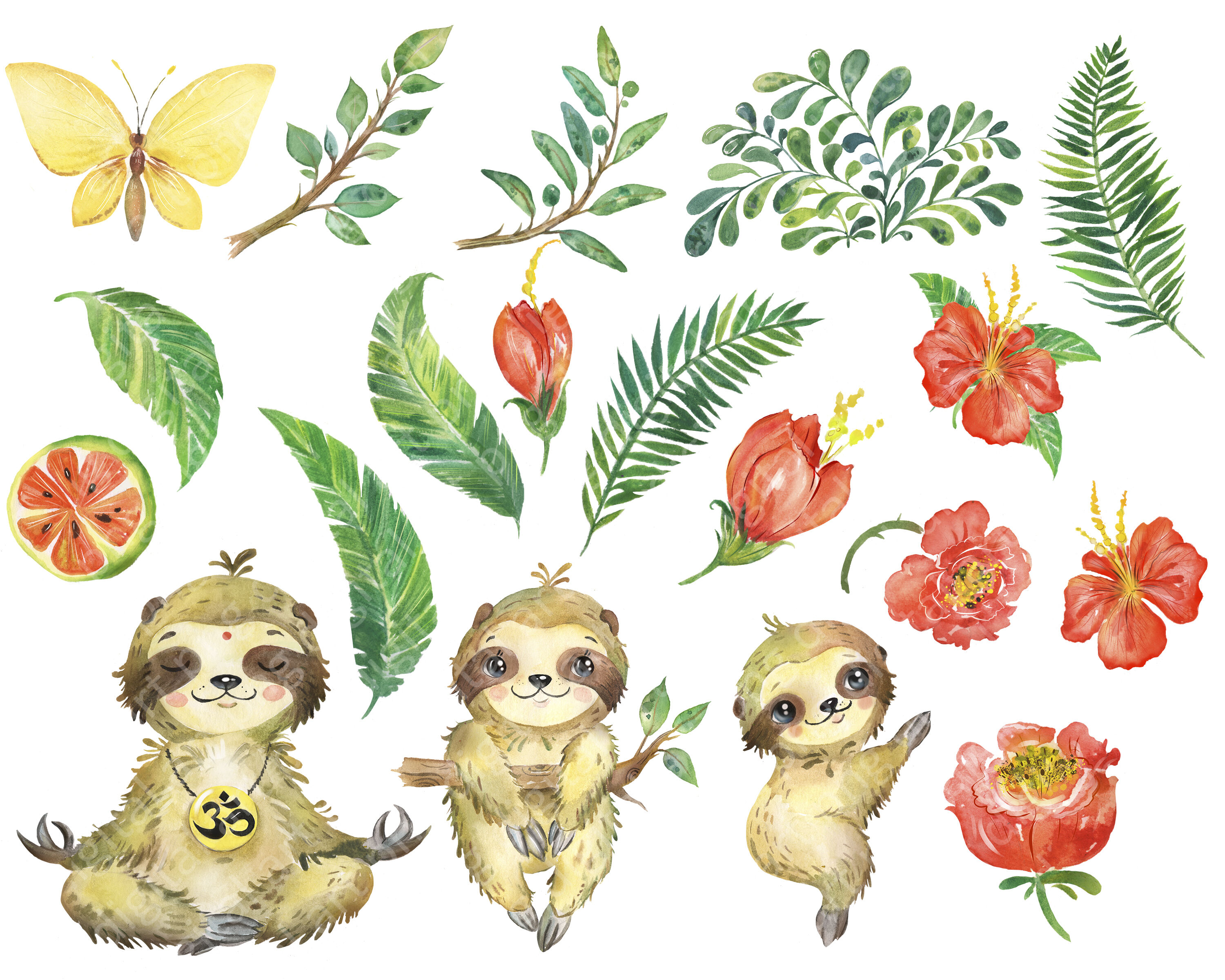 Download Watercolor Sloth family Clipart. Tropical Clipart. Baby ...